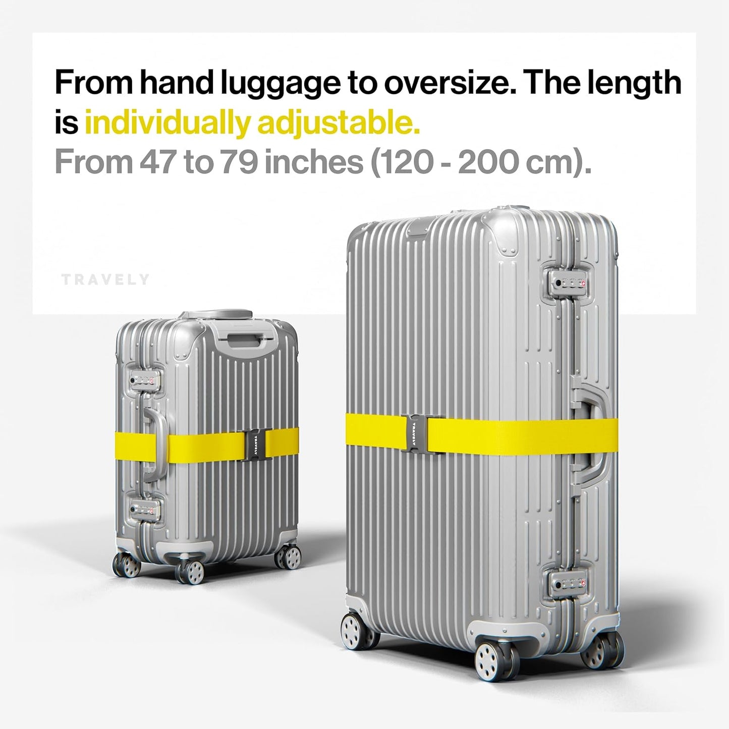 TRAVELY Luggage Straps - Particularly conspicuous & Secure - Incl. 4 Name Tags - Luggage Strap Ideal crosswise - [Set of 4]