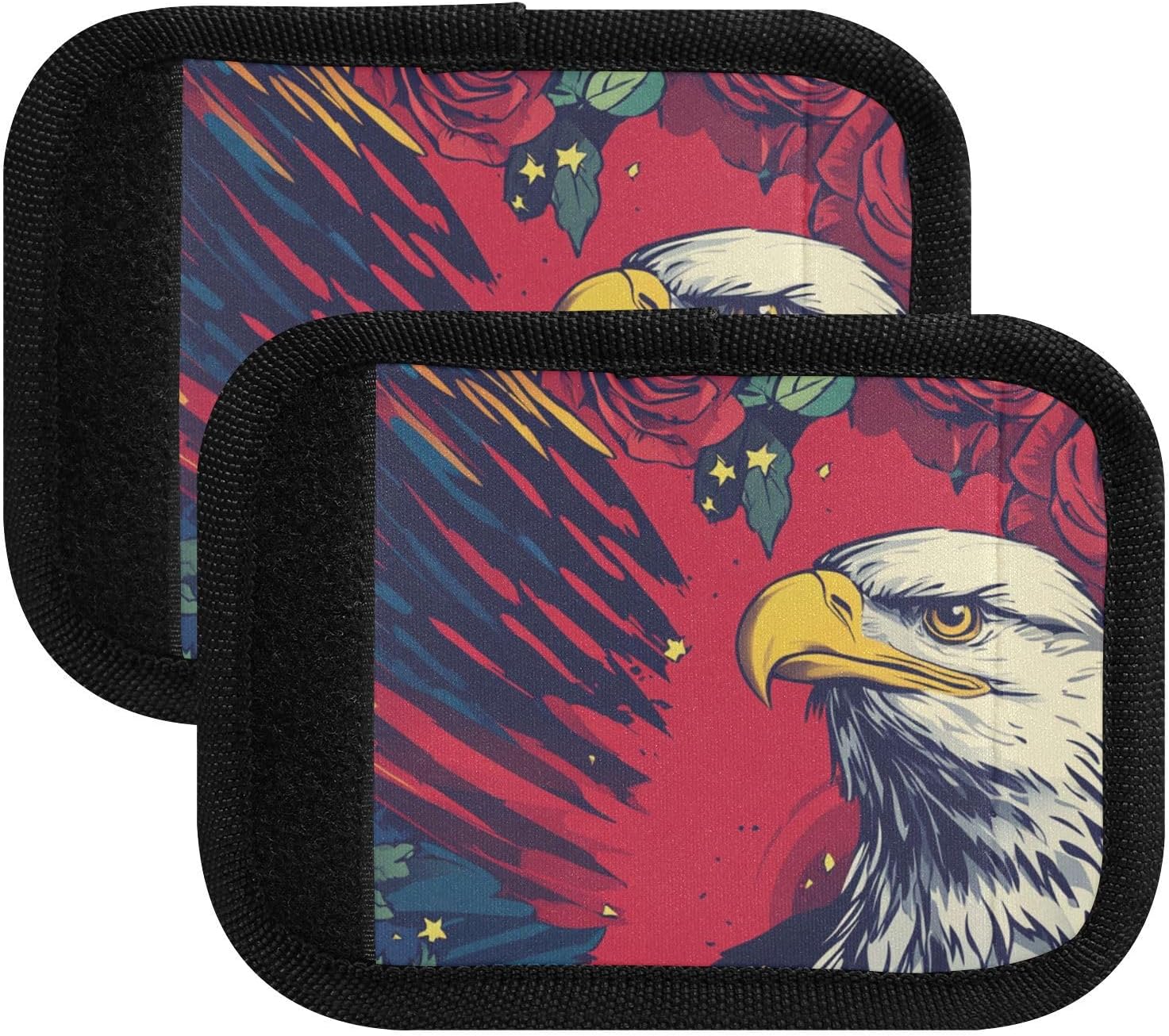 Bald Eagle Patriotic Roses Red 2 Pack Luggage Handle Wraps Covers for Suitcase Identifiers Bag Tags