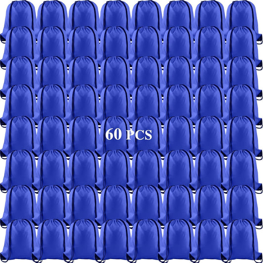 KUUQA 60Pcs Blue Drawstring Backpack Bag Sack Drawstring Bags Bulk String Bags Storage Bags for Sport Gym Traveling