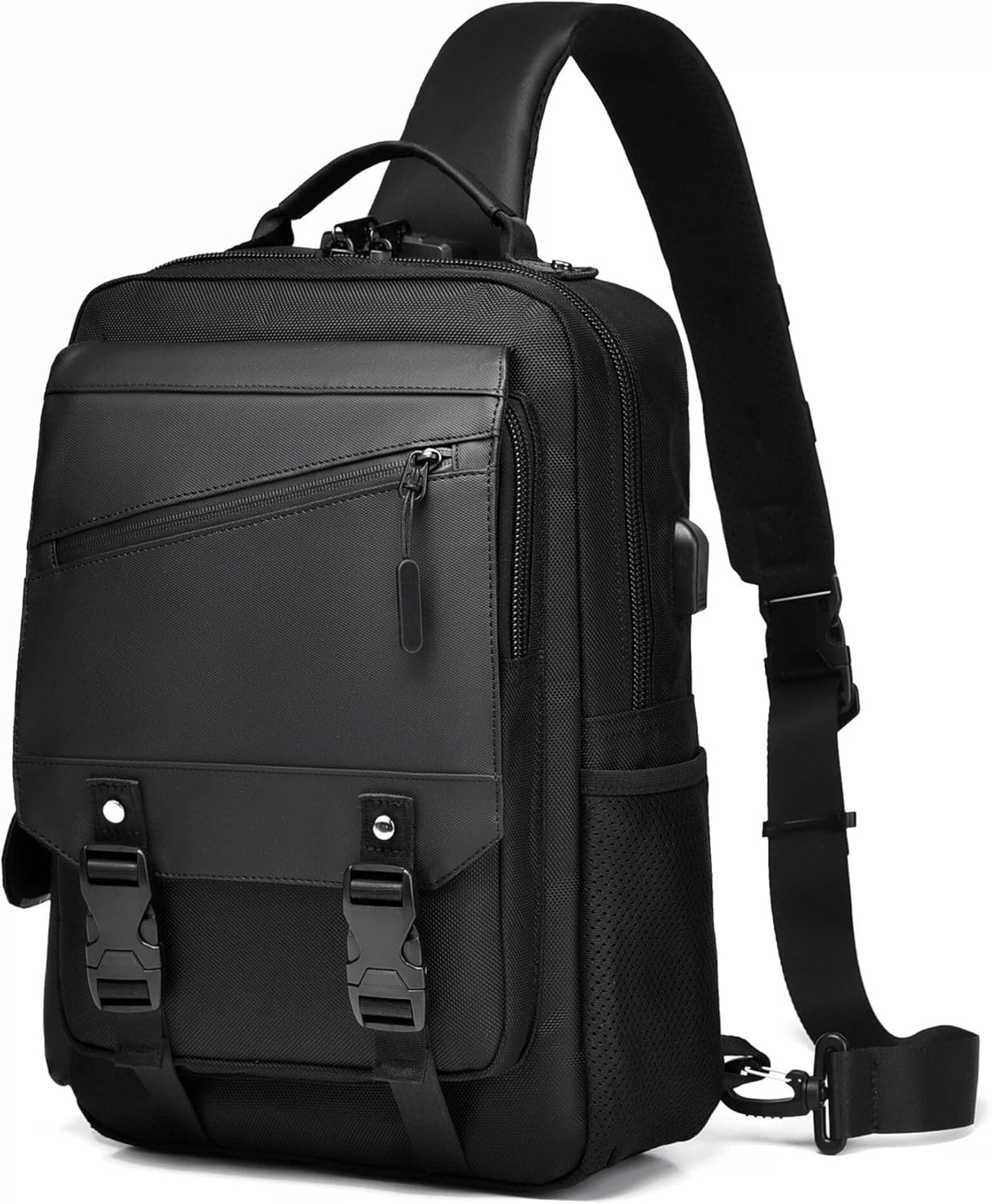 BASICPOWER Laptop Sling Bag for Men Women, Sling Backpack Crossbody Bag Fits 14 inch Computer with USB Port Anti-theft