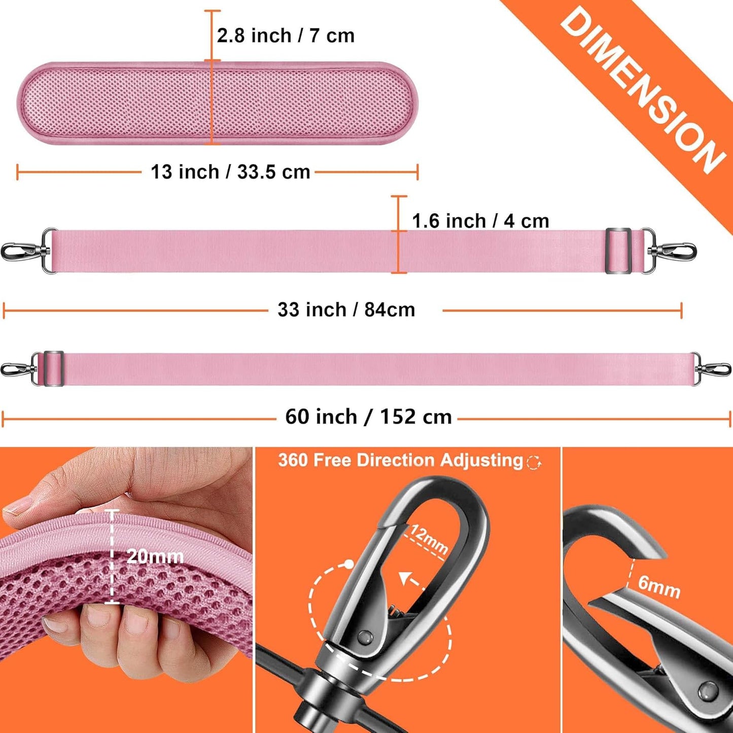 ZINZ 60 Inch Shoulder Strap with Removable Ultra-Thick Pad, Adjustable Buckles Shoulder Crossbody Strap for Luggage Bag