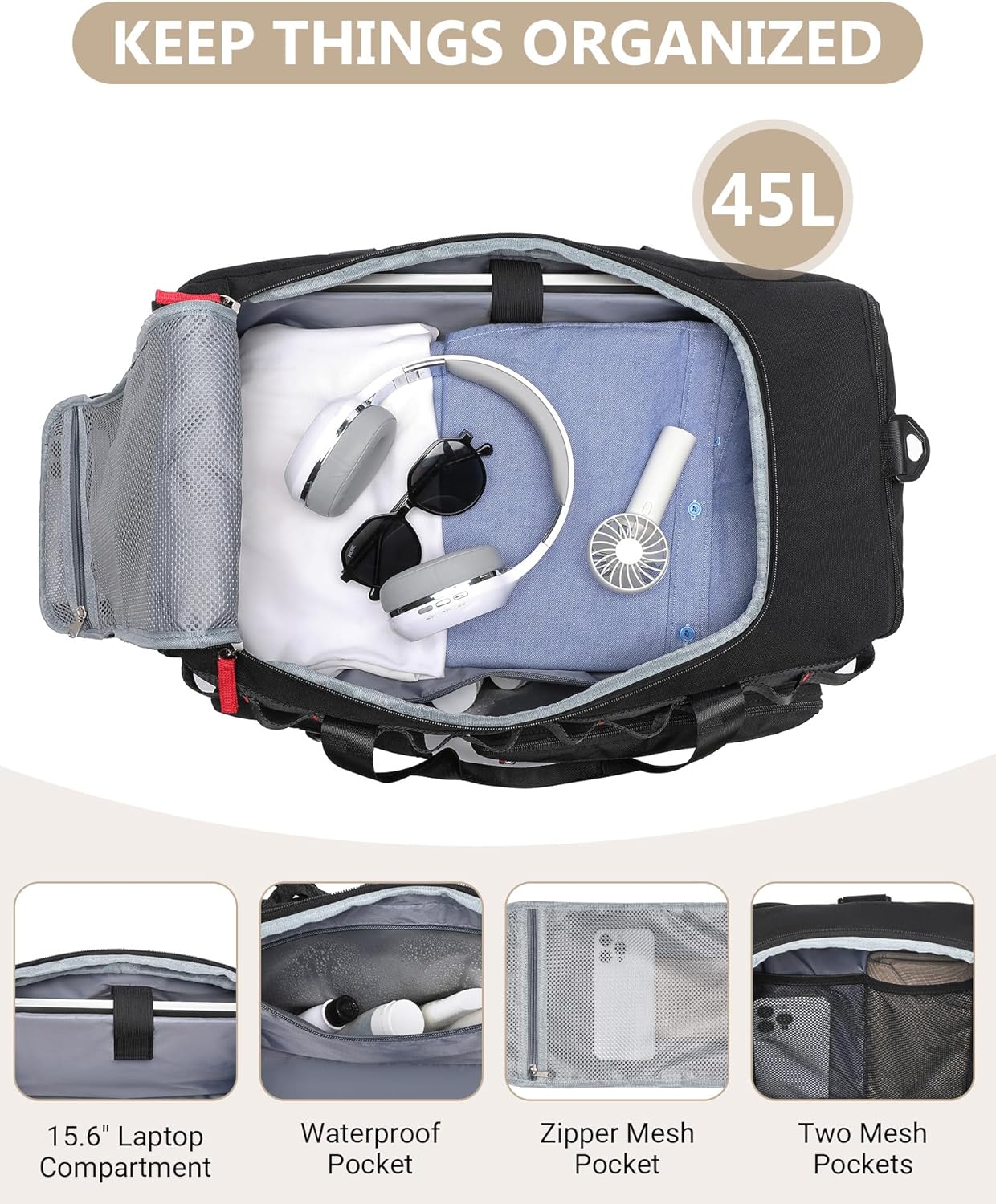 MCBD Gym Bags for Men & Women, 45L Travel Duffle Sports Backpack with Shoes & Laptop Compartment