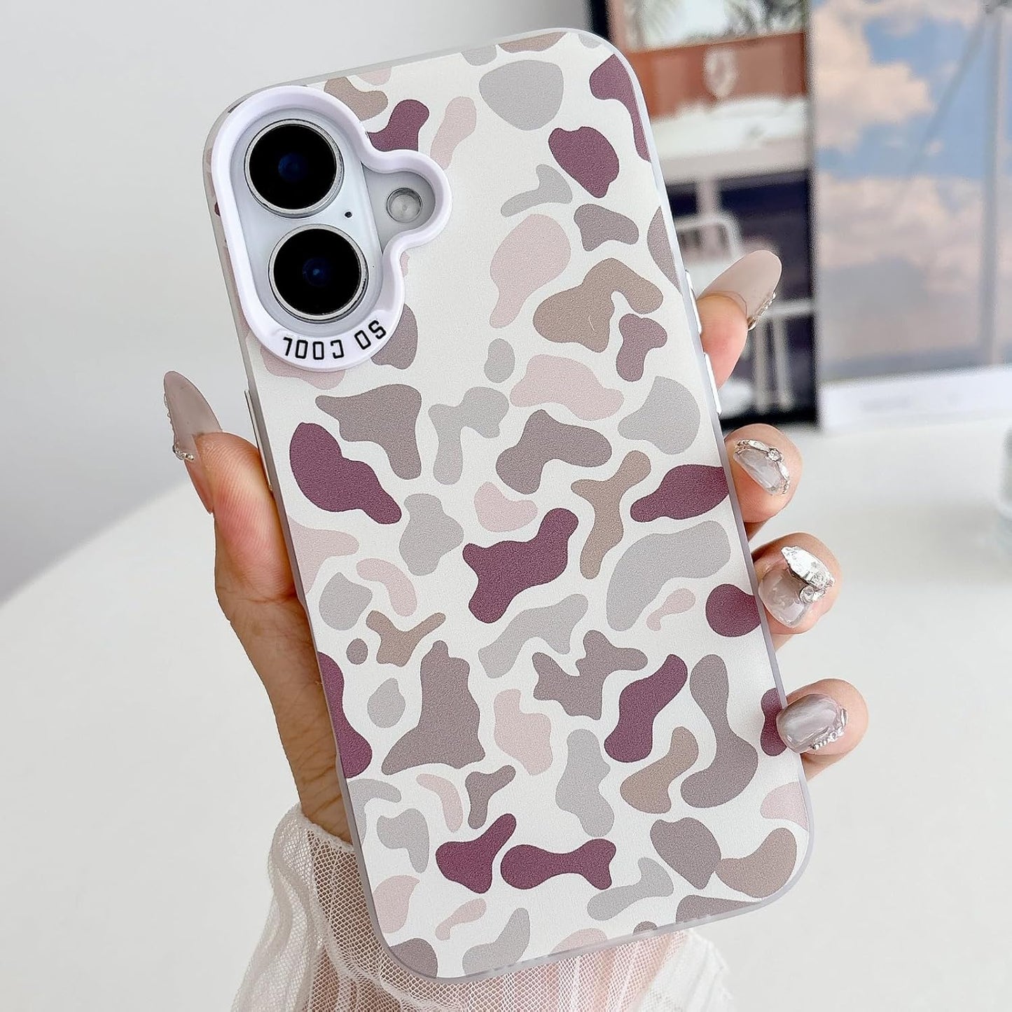 for iPhone 16 Case, Vintage Camo Pattern Design for Men Boys Teens, Cool Camouflage Shockproof Protective Cover for Girls Women - White