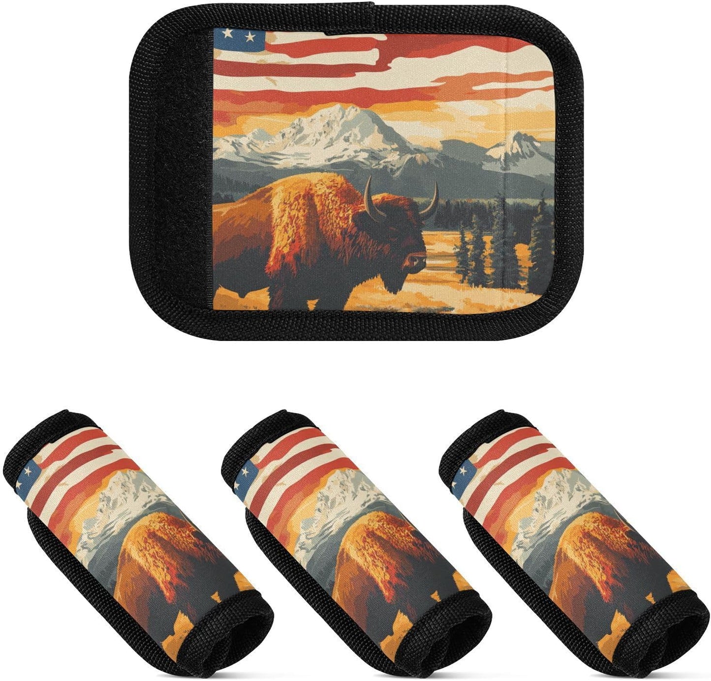 July 4th Yellowstone National Park Red 4 Pack Luggage Handle Wraps Covers for Suitcase Identifiers Bag Tags Travel Accessories
