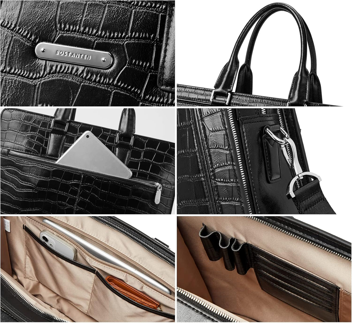 BOSTANTEN Women Genuine Leather Briefcase Tote Business Vintage Handbag 15.6" Laptop Shoulder Bag