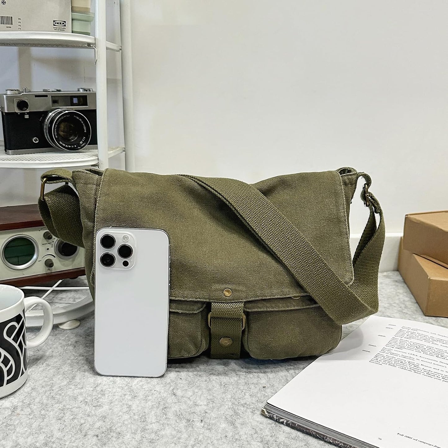 School Vintage Canvas Messenger Bag for Men Crossbody Shoulder Bag Satchel