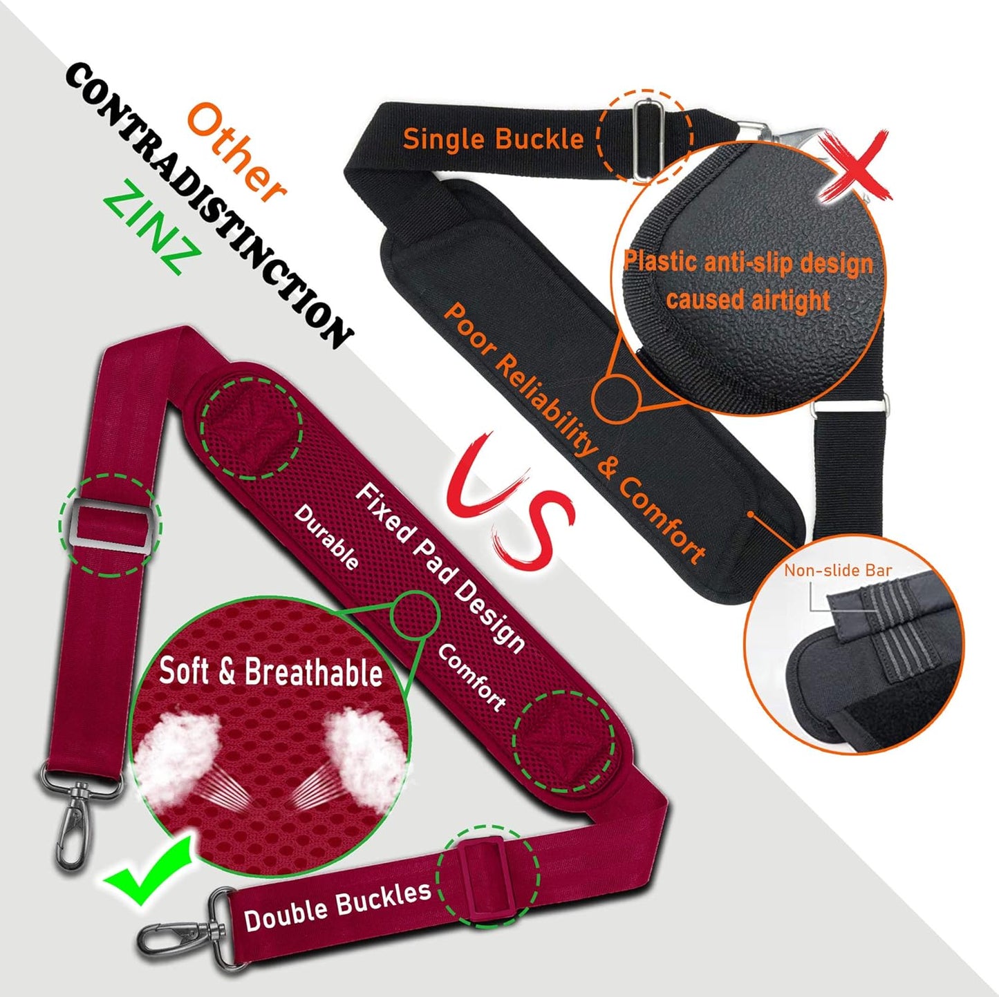 ZINZ Bag Shoulder Strap, Padded Adjustable Shoulder Strap Replacement