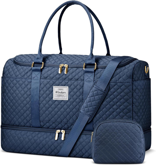 Travel Duffle Bag, Weekender Bags for Women with Shoe Compartment, Overnight Bag with Toiletry Bag, Carry On Duffel Bags For Airplanes, Yoga Gym Duffel Bag, Navy