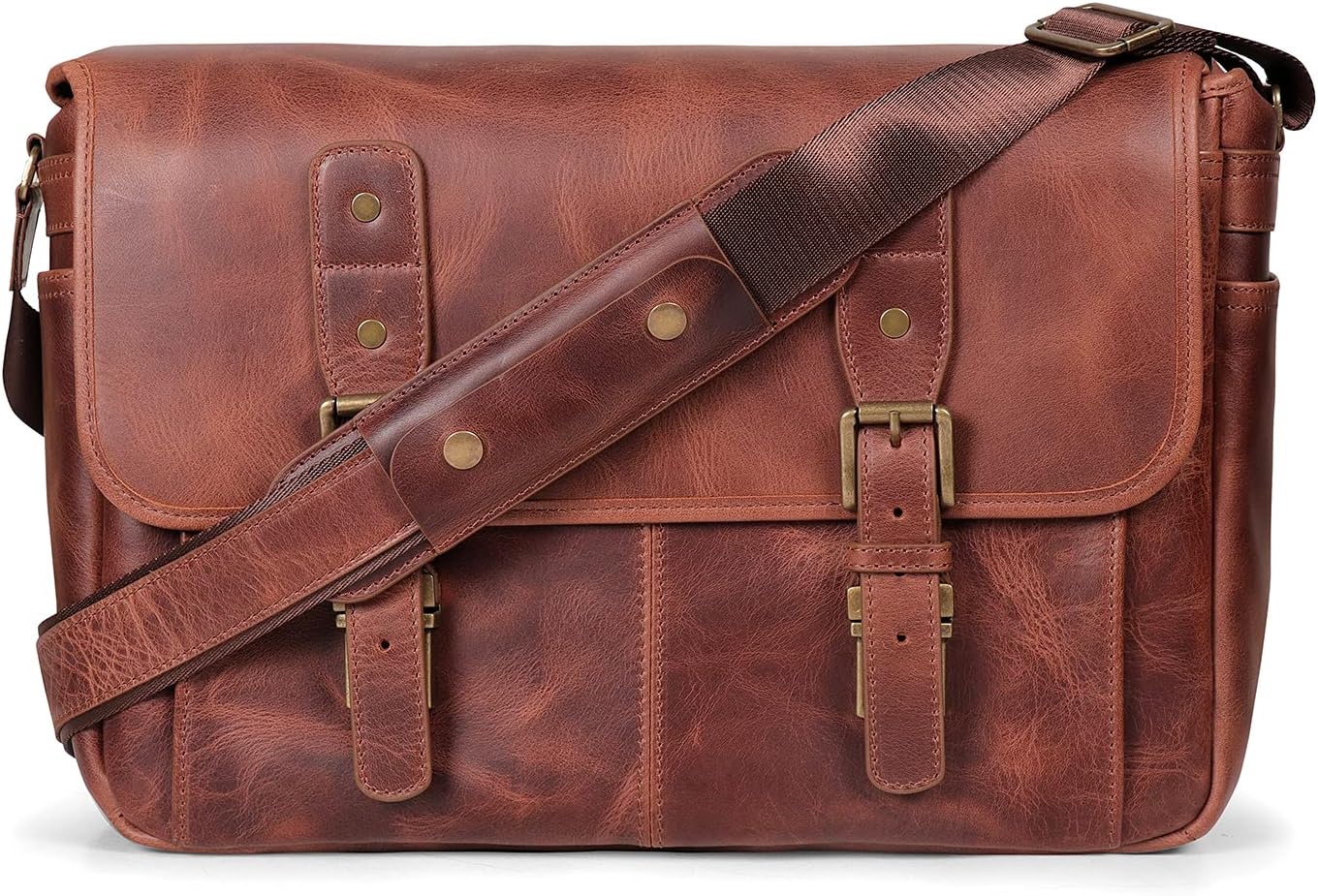 MegaGear Italian Leather Messenger Bag, Lightweight Unisex Business Briefcase Satchel Portfolio, Multi Compartment