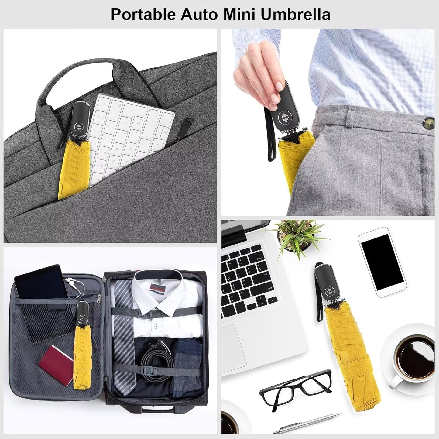 LEAGERA Compact Travel Umbrella for Purse - Flat Handle, Waterproof for Light Rain