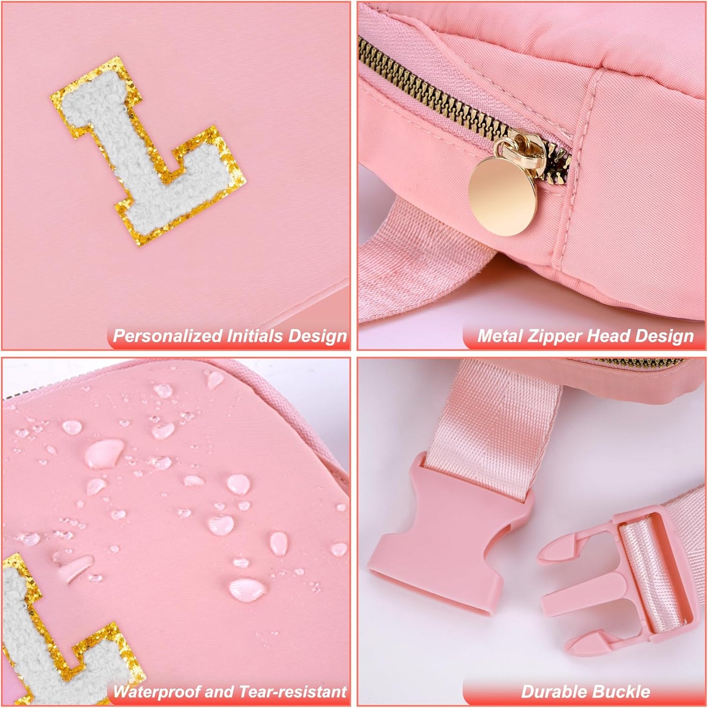 Belt Bag Crossbody Bags for Girls Women - Gifts for 8 9 10 11 12 13 Year Old Girl - Teen Birthday Gifts - Small Waist Packs Trendy Kids Fanny Pack - Initial White L,Pink Bag