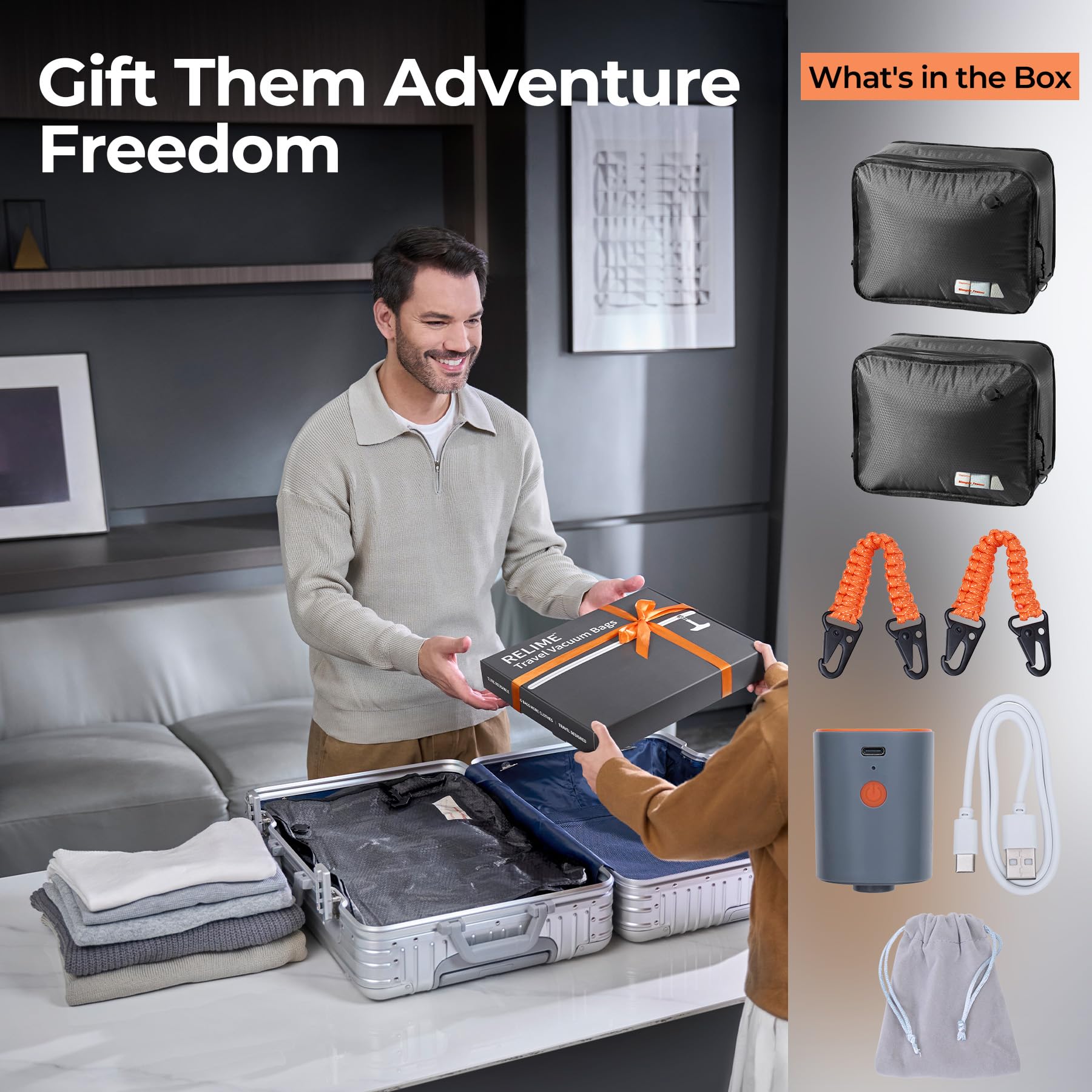 Relime Apex Series Vacuum Bags for Travel Luggage, 180° Open, Reusable Compression Bags for travel