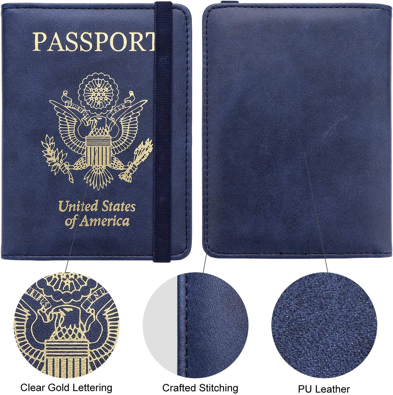 WALNEW Passport Holder for Travel, RFID Passport Cover Wallet for Women Men, PU Leather Passport Book Card Holder Case with Pen, Travelling Essentials for Flying