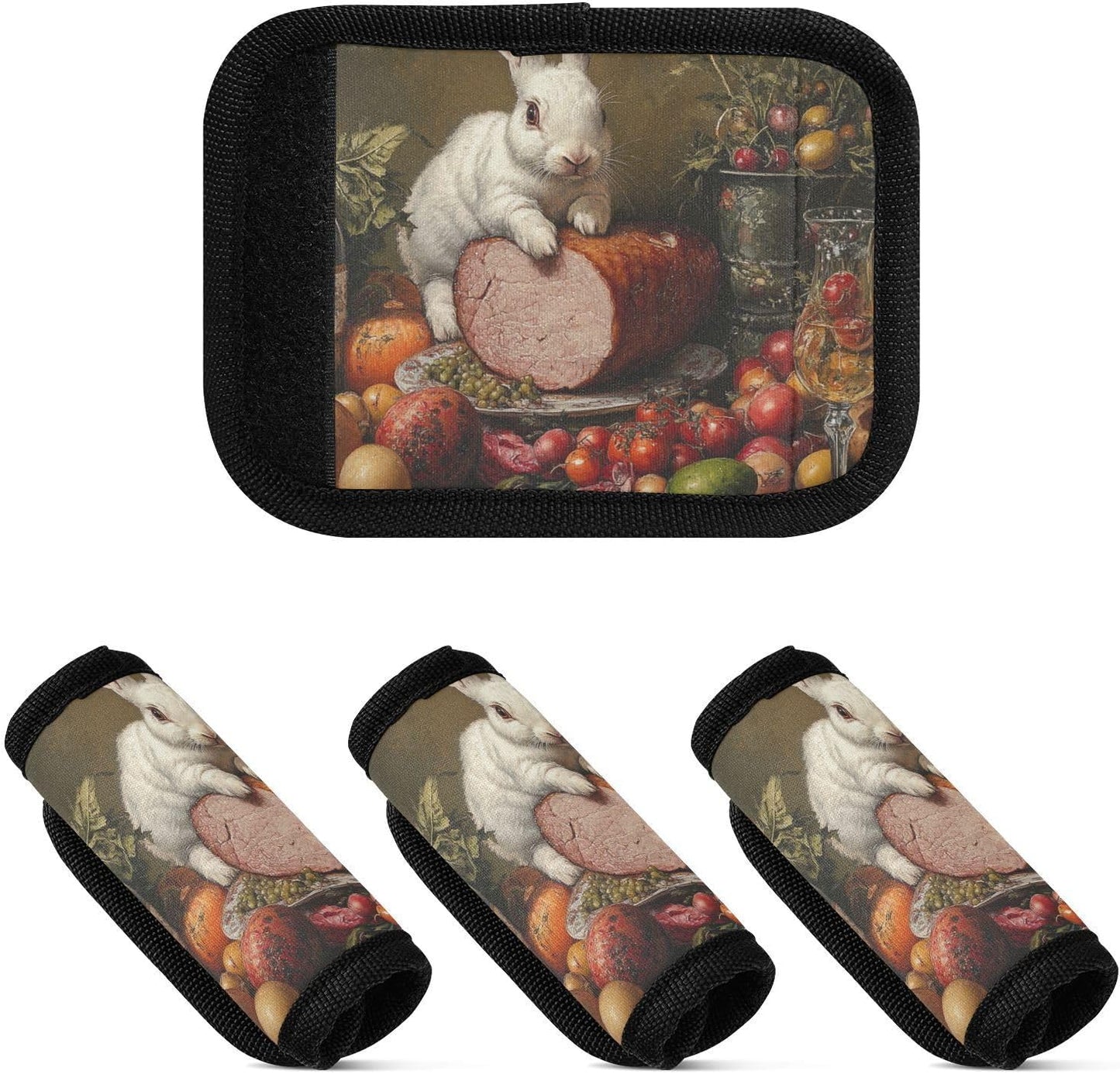 Brown Easter Bunny and Ham Food 2 Pack Luggage Handle Wraps Covers for Suitcase Identifiers Bag