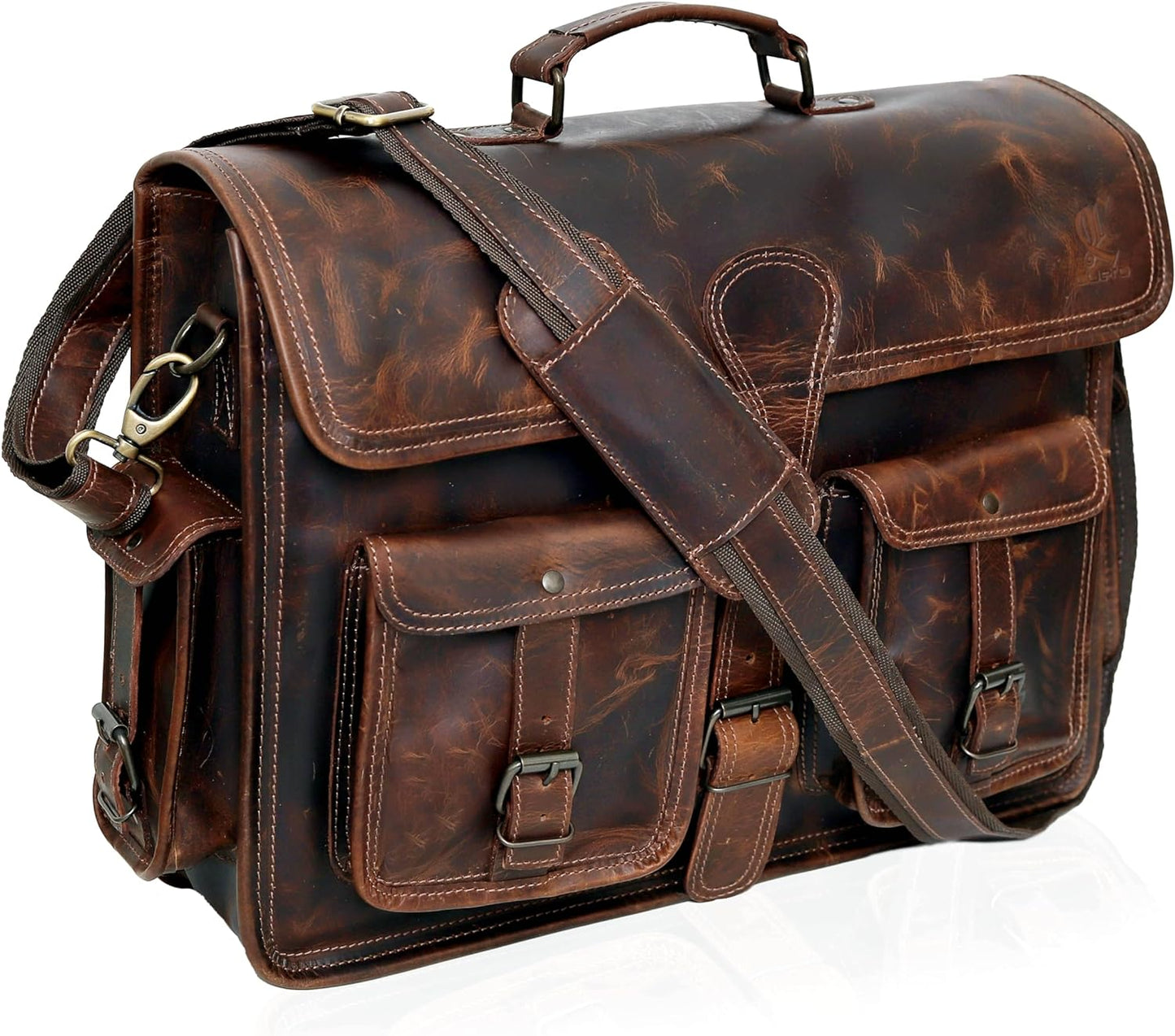 cuero Leather Briefcase Work Bag for Men Women Dark Brown Crossbody Genuine Leather Satchel Office Bag for Men Women 18 Inch Computer Travel Messenger Laptop Shoulder Bag Cureo
