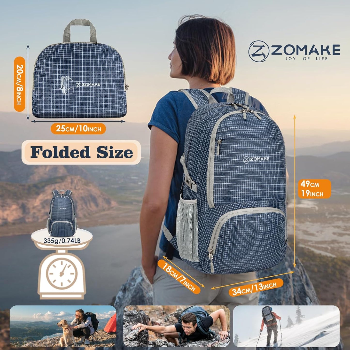ZOMAKE Lightweight Packable Backpack 30L, Foldable Hiking Backpacks Water Resistant Compact Folding