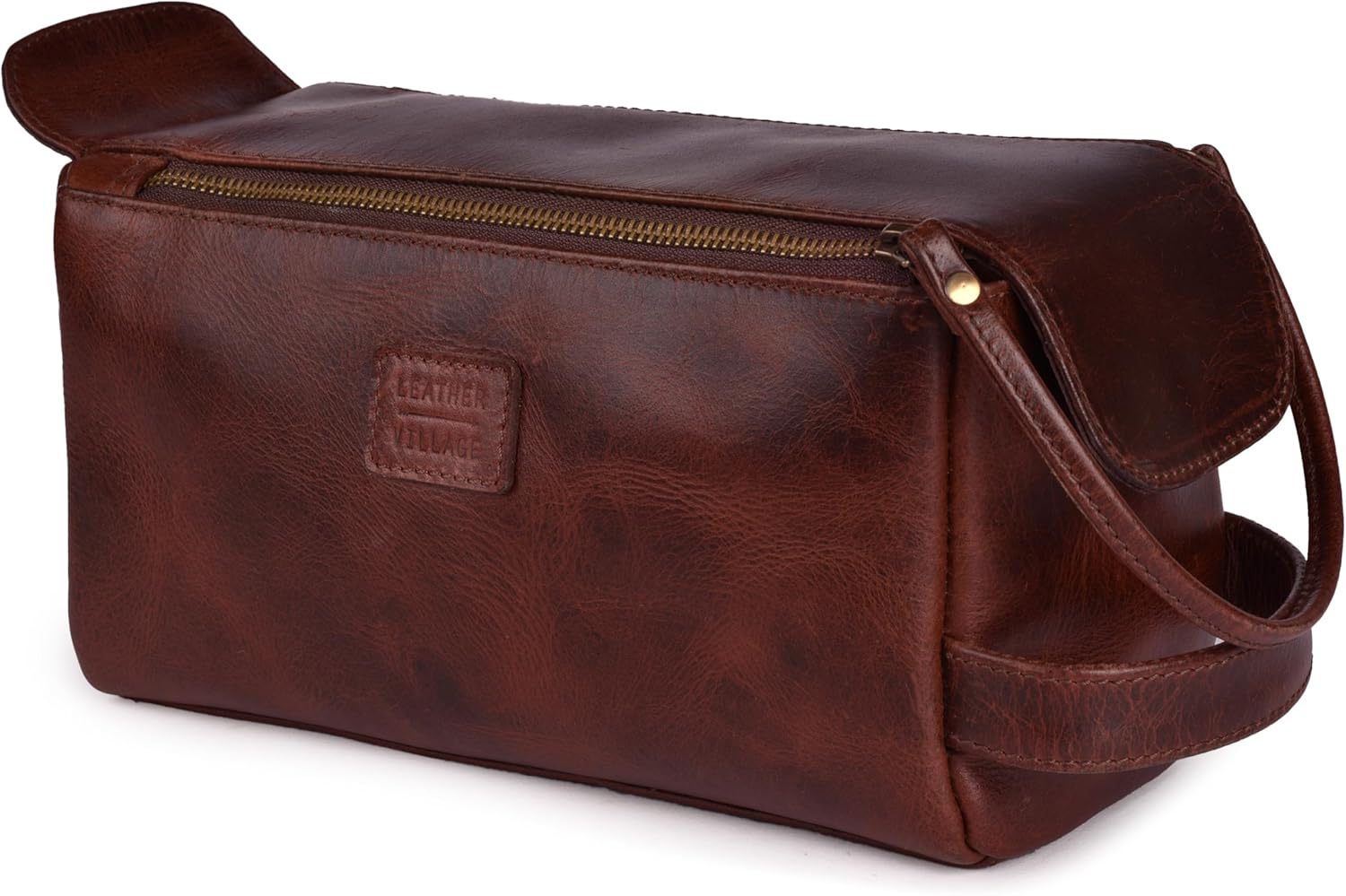 LEATHER VILLAGE Premium Leather Travel Toiletry Bag - Unisex Water-Resistant Travel Bag for