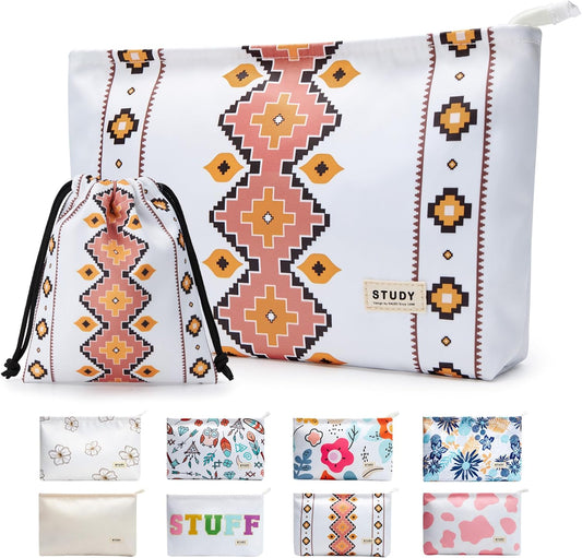 WLLWOO WLLWOO 2pcs Travel Make Up Bags-Cosmetic Bag Nylon Waterproof Large Wide Zipper Coin Purse Travel Toiletry Small Makeup Pouch For Women