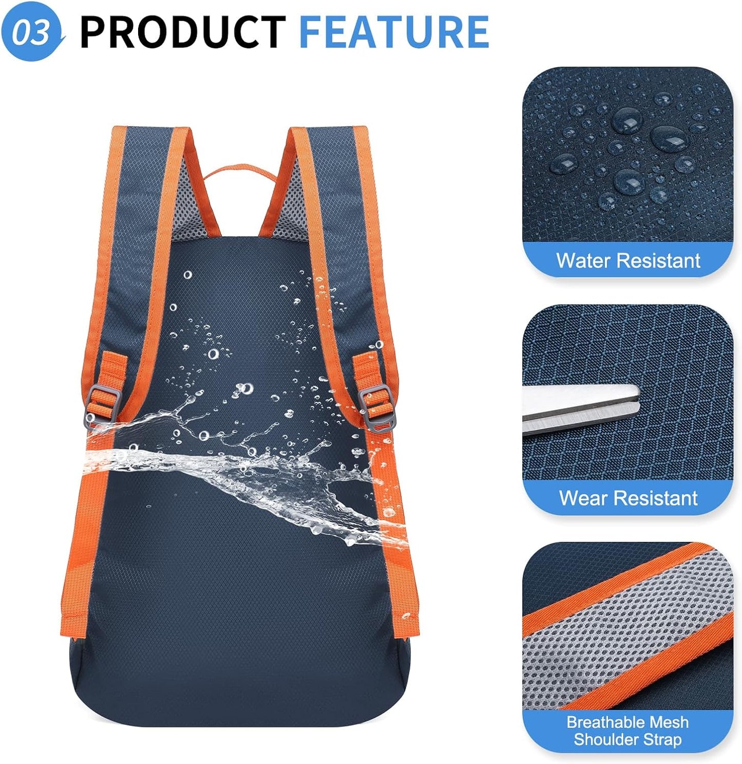 Hiking Daypack Packable, Camping Backpack Water Resistant Lightweight Polyester for Men Women