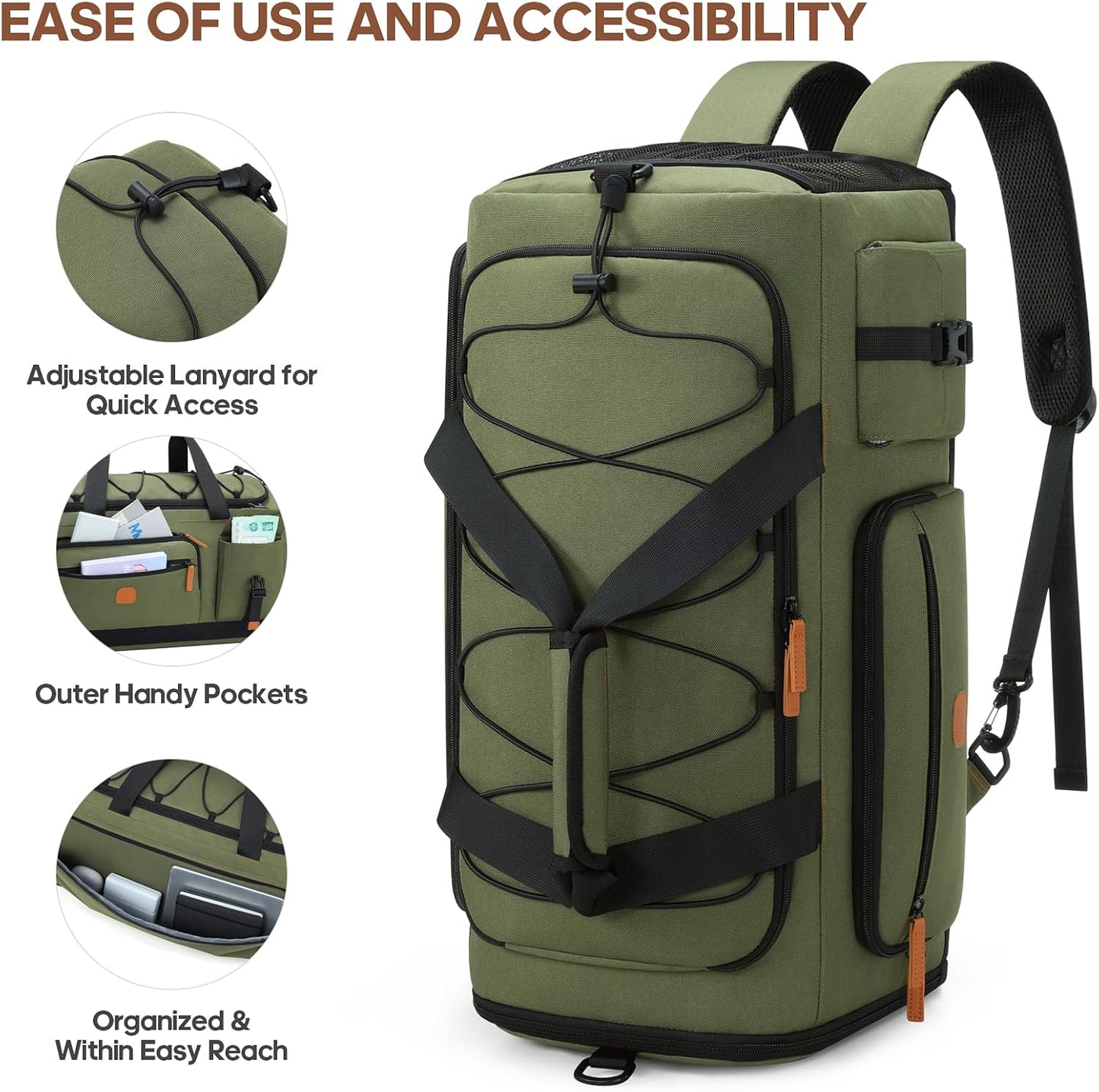 Gym Bag for Men and Women with Shoe & Laptop Compartment, 3-in-1 Sports Travel Duffel Bag Anti-Theft Weekender Carry-On Backpack for Airplane & Workout, Overnight Travel Bag,35L (Green, Medium)