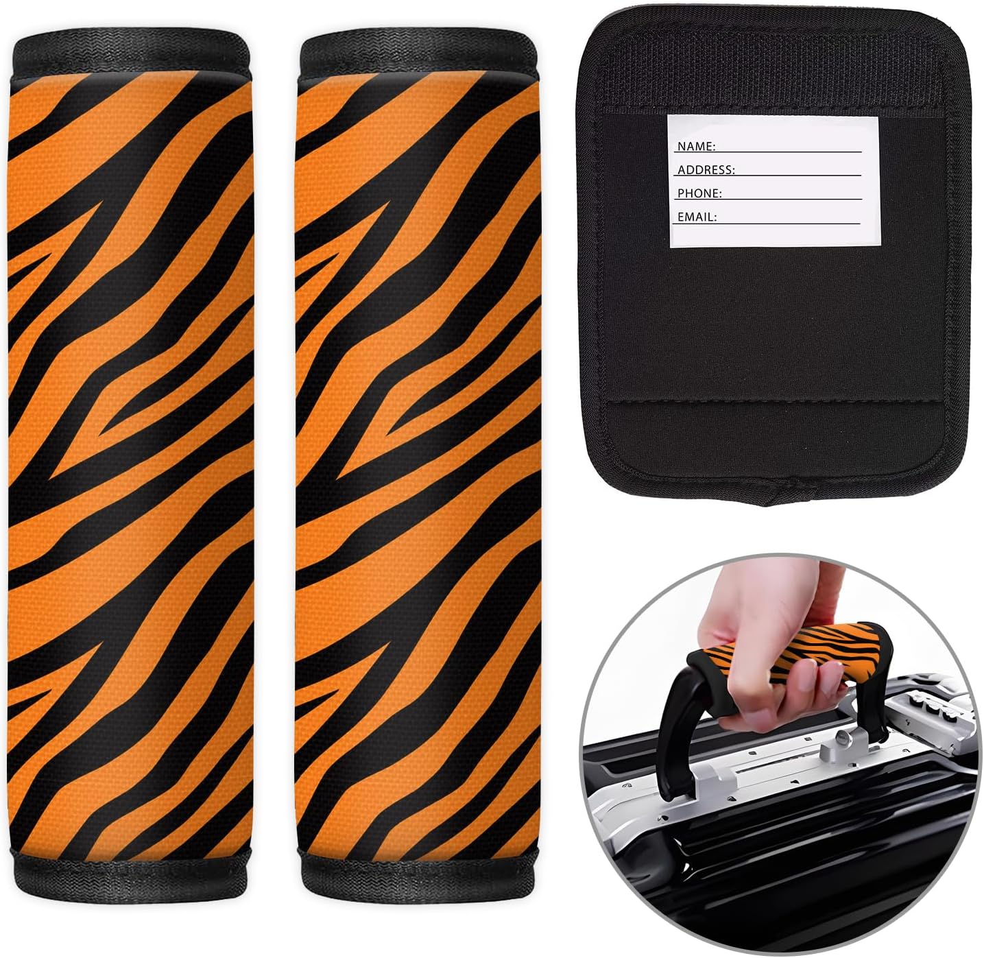 2 Pack Luggage Handle Wrap Travel Tags - Set of Luggage Tags for Suitcases, Identifiers, Marker, and Handle Covers - Cruise Accessories and Travel Gifts（Tiger Pattern