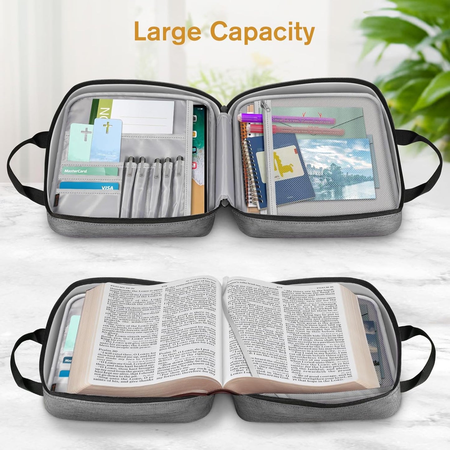 FINPAC Large Bible Cover, Carrying Book Case Church Bag Bible Protective with Zippered Pocket and Handle, Gift for Men Women