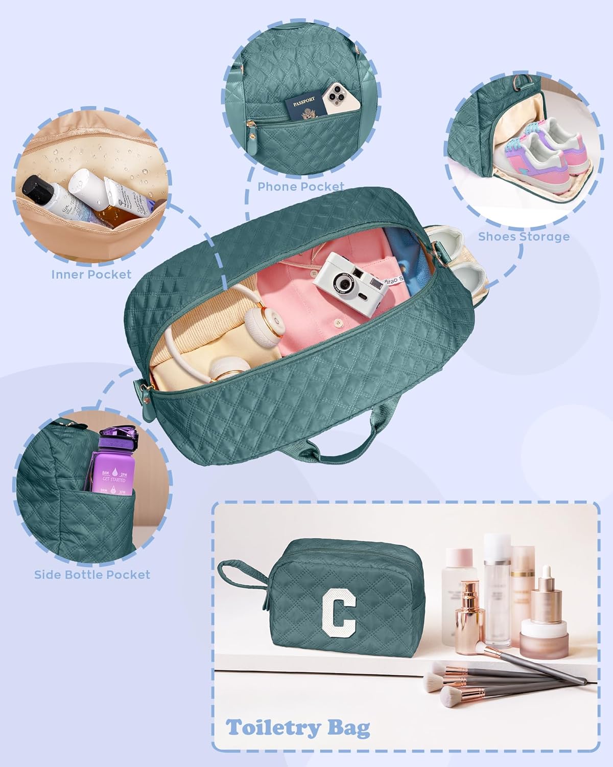Monogram Duffle Bag Women Girls Gift: Initial Overnight bags, Dance Cheer bag Sports for Girl, Kid Gymnastics Bags, Birthday Gifts for Women Girls Kids Teens Mom Teacher