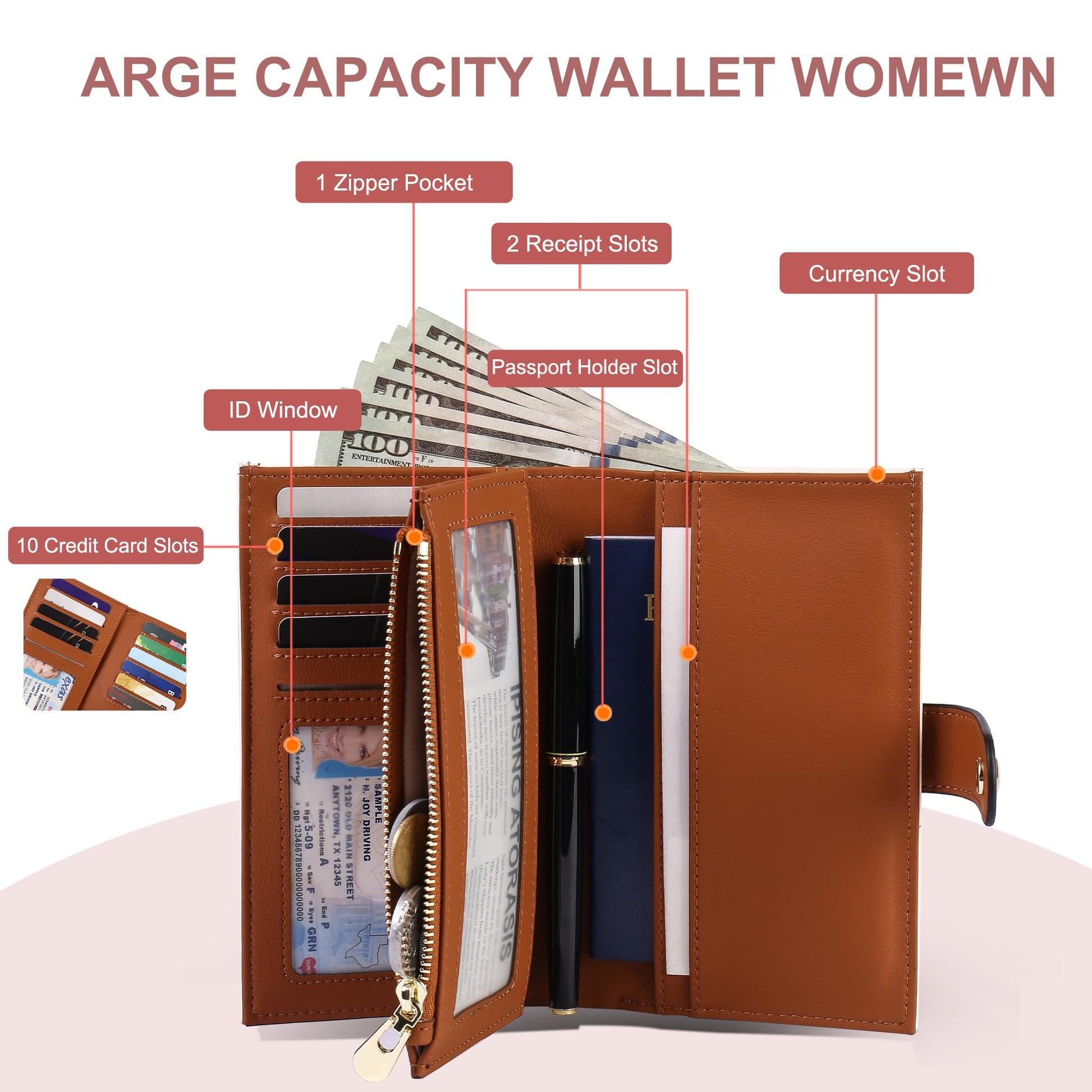 yiijay Women's Wallets RFID Blocking Leather Trifold Clutch Wallet Credit Card Holder Ladies Travel