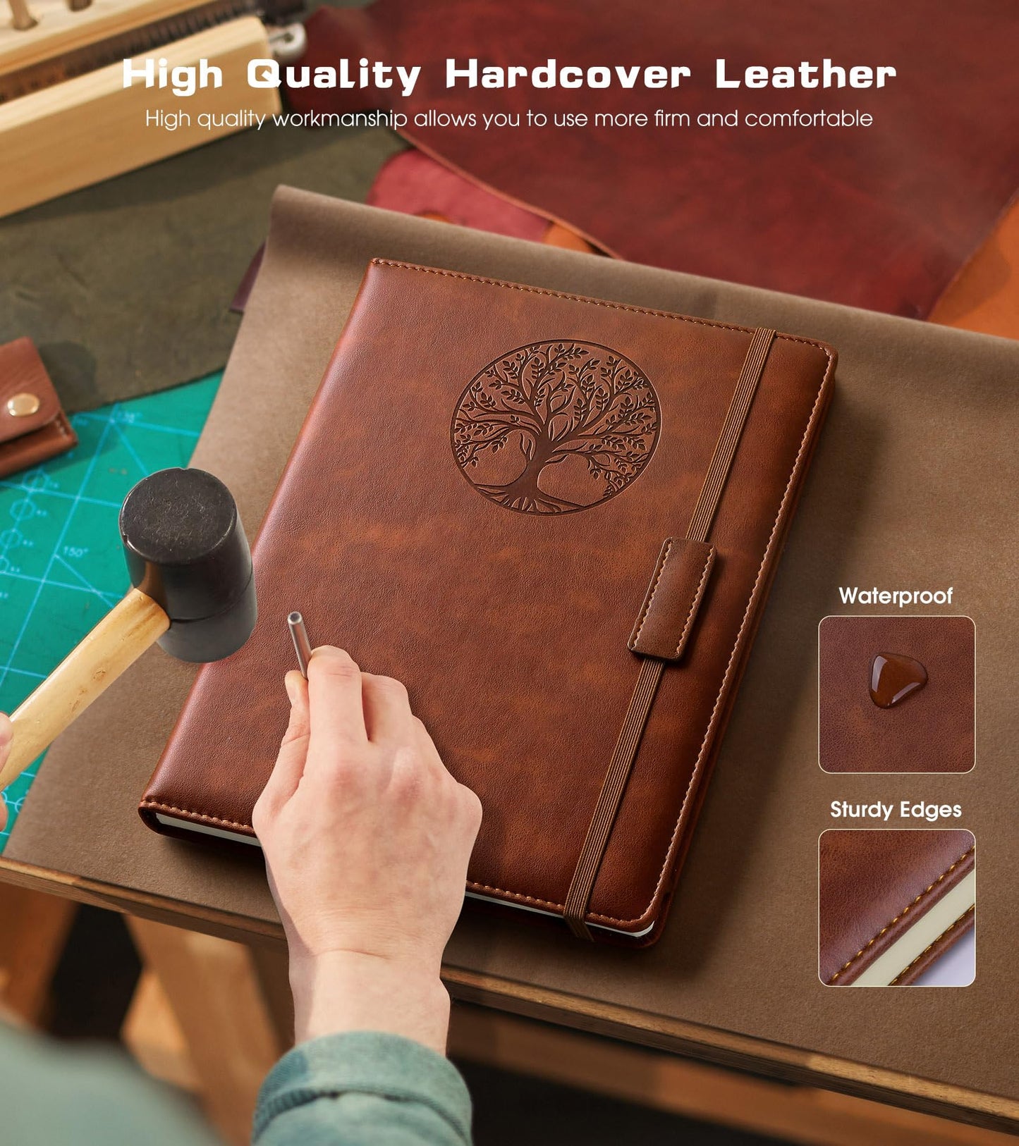 Biuwory Leather Journal Notebook,256 Thick Lined Pages,Hardcover 5.7"×8.3"