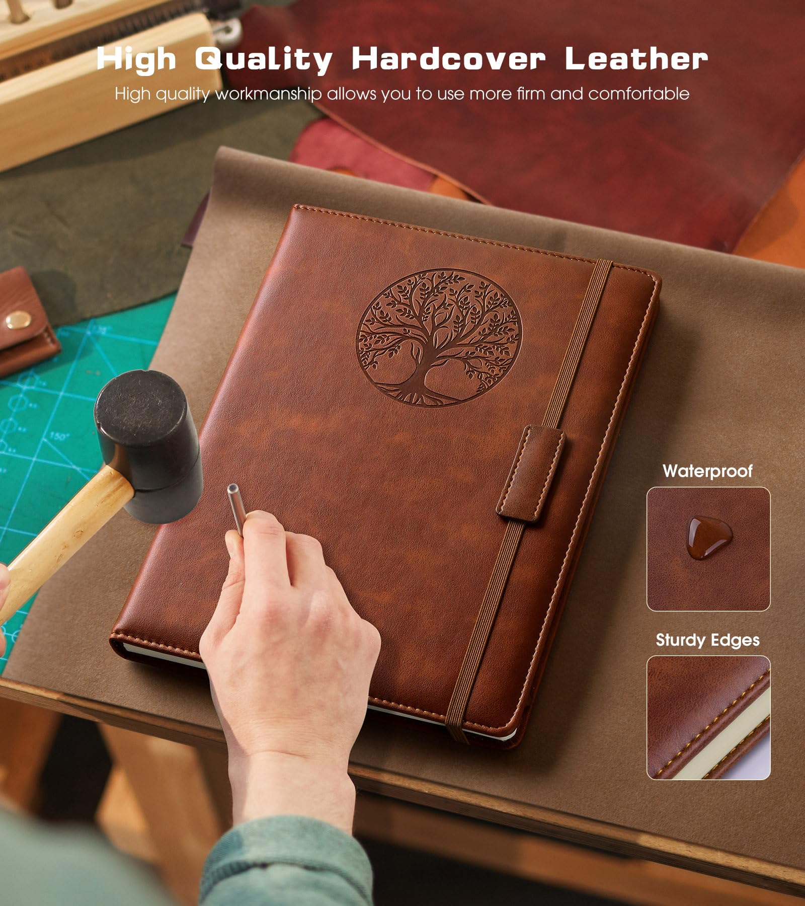 Biuwory Leather Journal Notebook,256 Thick Lined Pages,Hardcover 5.7"×8.3"