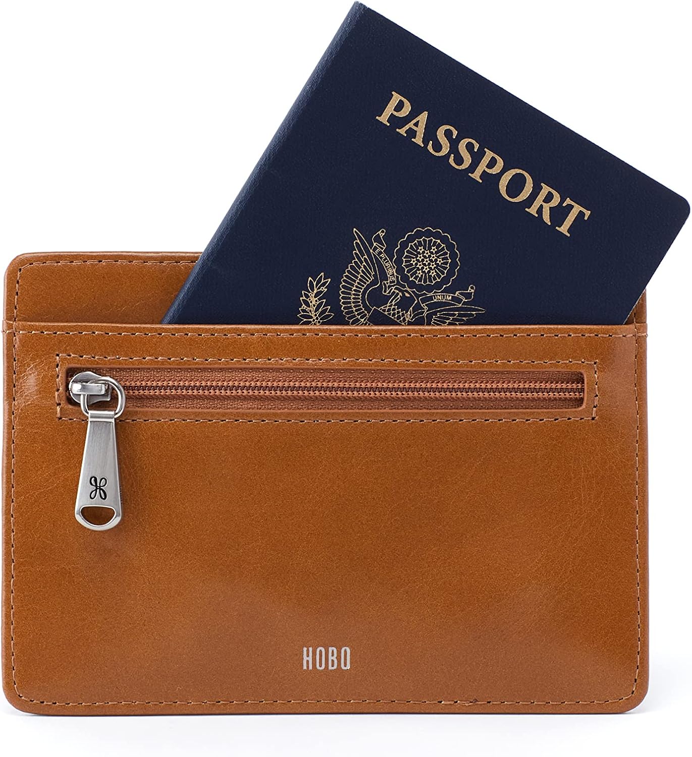 HOBO Euro Slide Leather Wallet with Passport Holder for Travel, Card and Cash Organizer, and Zipper Pocket, Truffle