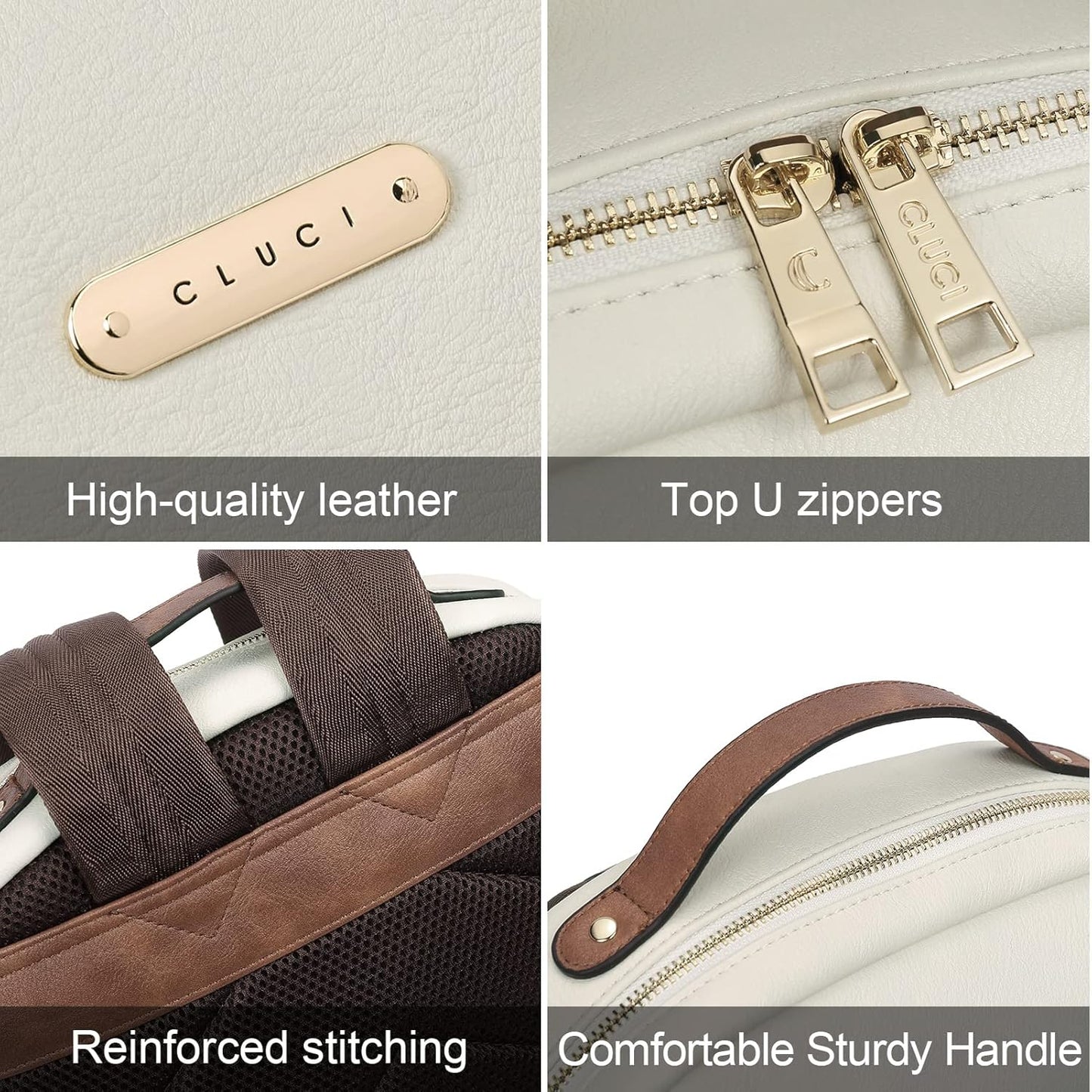 CLUCI Leather Backpack for Women 15.6 inch Laptop Backpack Purse Computer Backpack for Travel