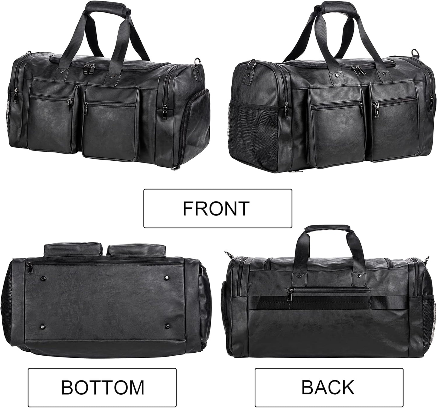 Travel Bag with Shoe Pouch,Weekender Overnight Bag Leather Large Carry On Bag
