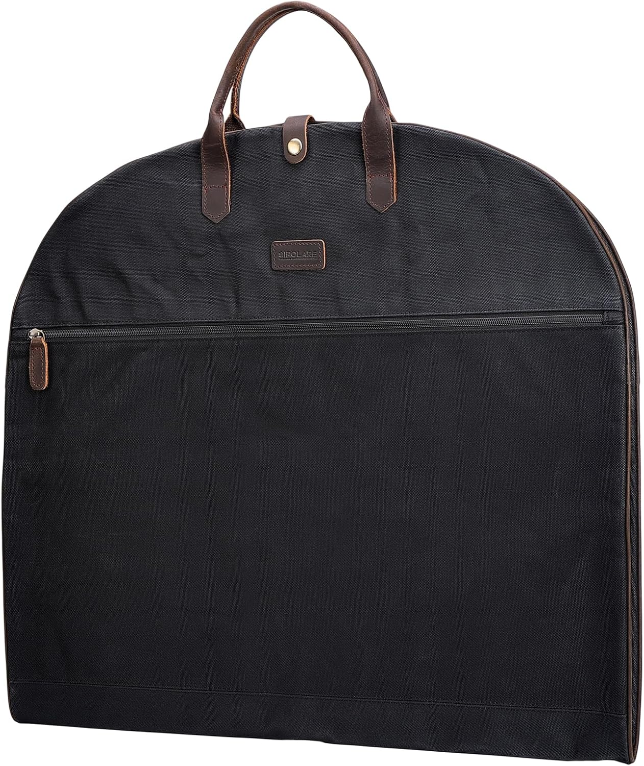 Polare 43” Waxed Canvas Full Grain Leather Trim Carry On Garment Bag for Travel, Waterproof Dust-Proof Foldable Hanging Suitcase Weekender Garment Cover with YKK Zipper (Black)