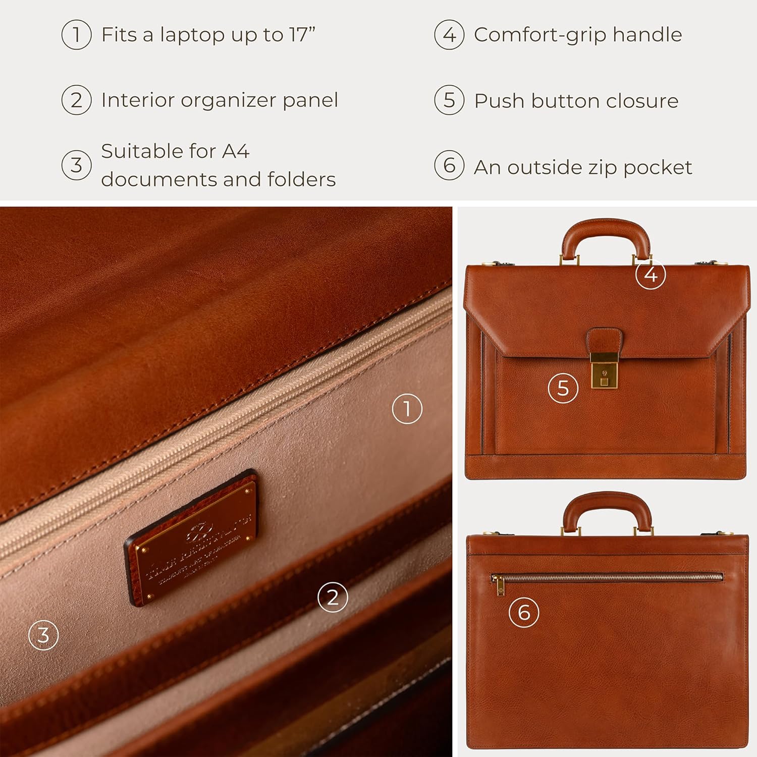 Time Resistance Leather Briefcase - Italian Handmade Laptop Bag - Work Bag for Men and Women