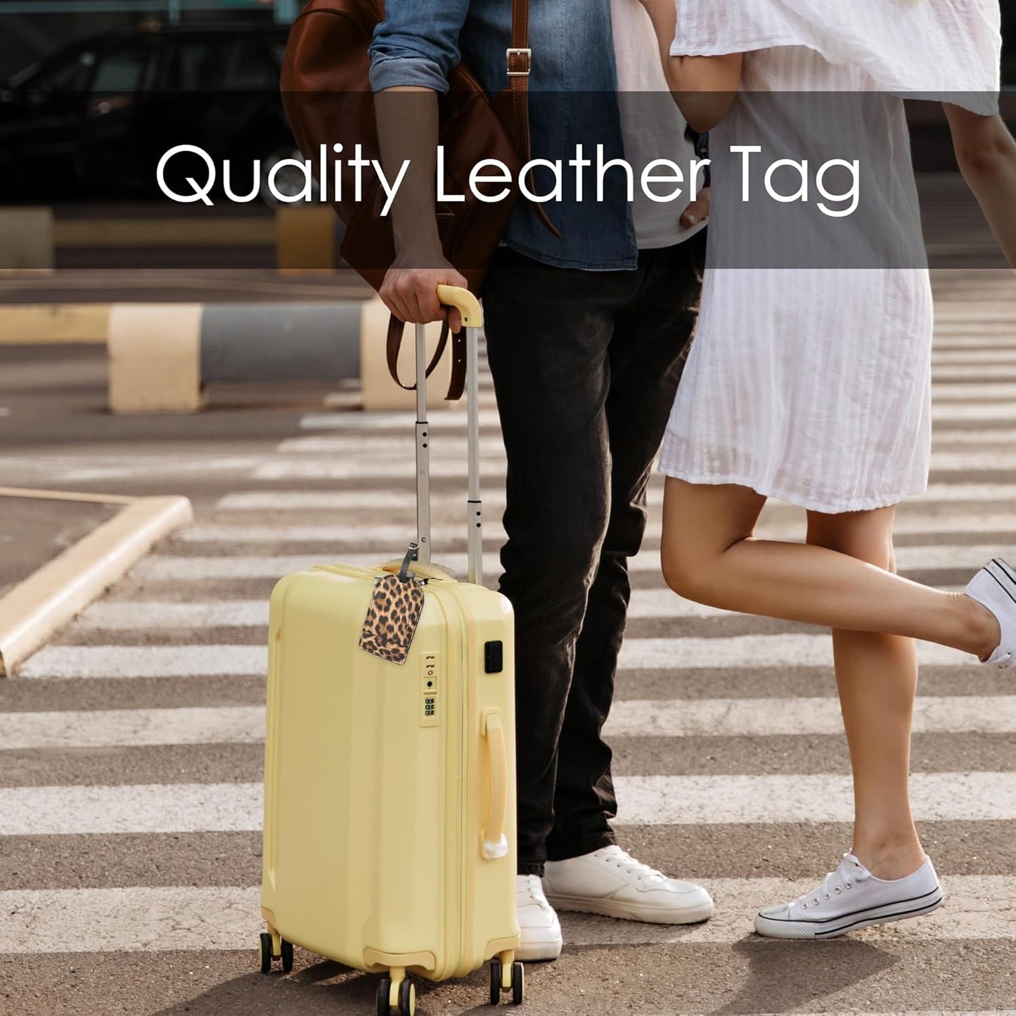 Vegan Leather Luggage Tags for Suitcase Tag Set Privacy Protection with Identifie Name Lable ID Card Baggage tag for Men Women Travel Accessories, 2/4 Pack (LT06-Leopard*4)