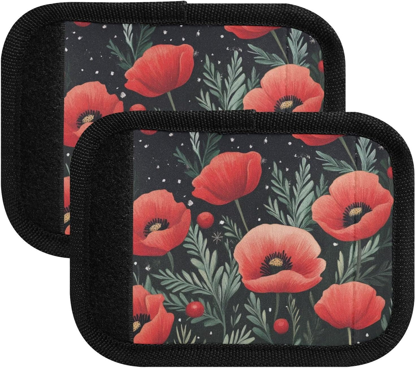 Winter Poppy and Cherry 2 Pack Luggage Handle Wraps Covers for Suitcase Identifiers Bag Tags Travel Accessories