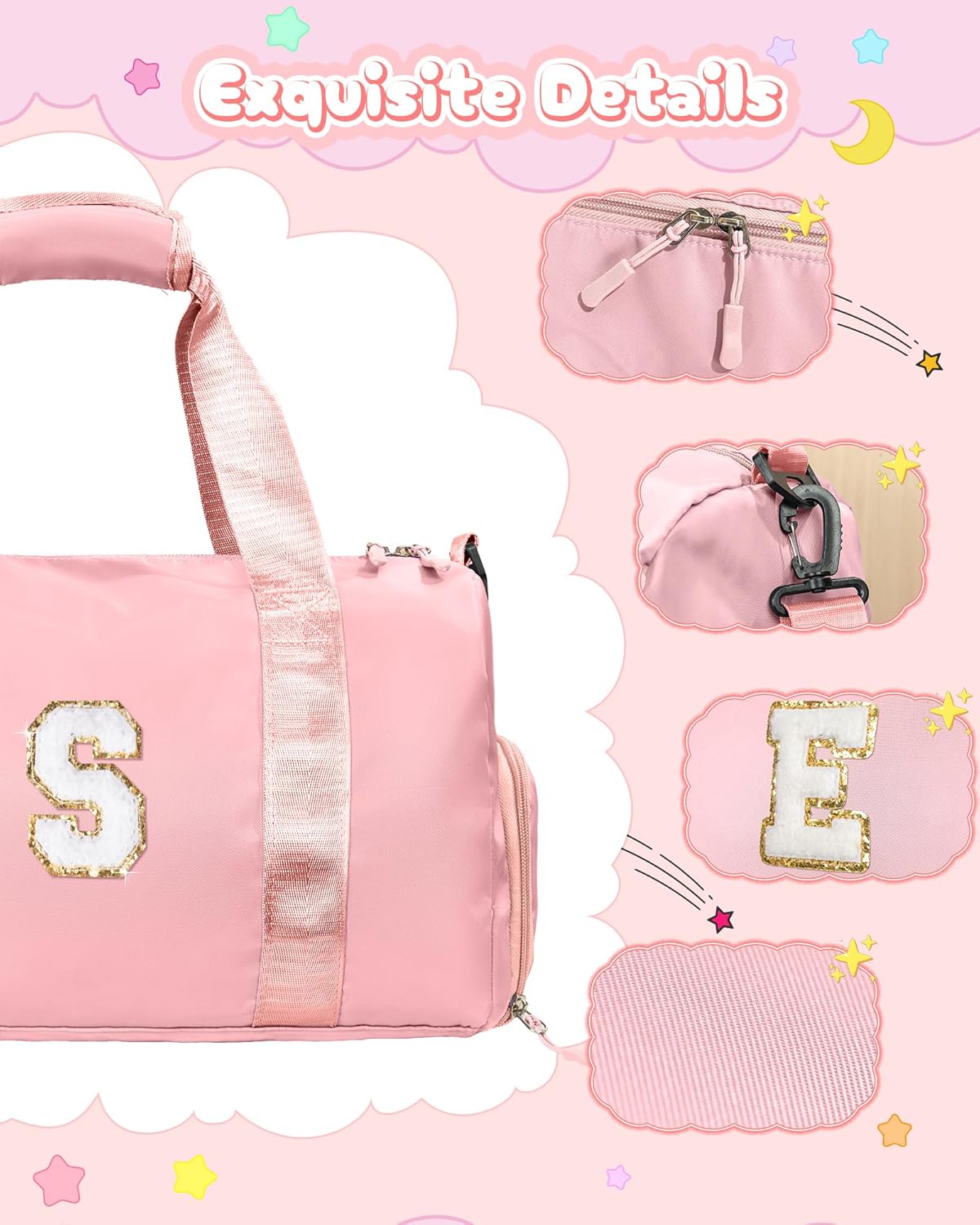 Gift Ideas for Kids Girls-Girl Gym Bag with Shoe Compartment, Kid Personalized Weekender Overnight
