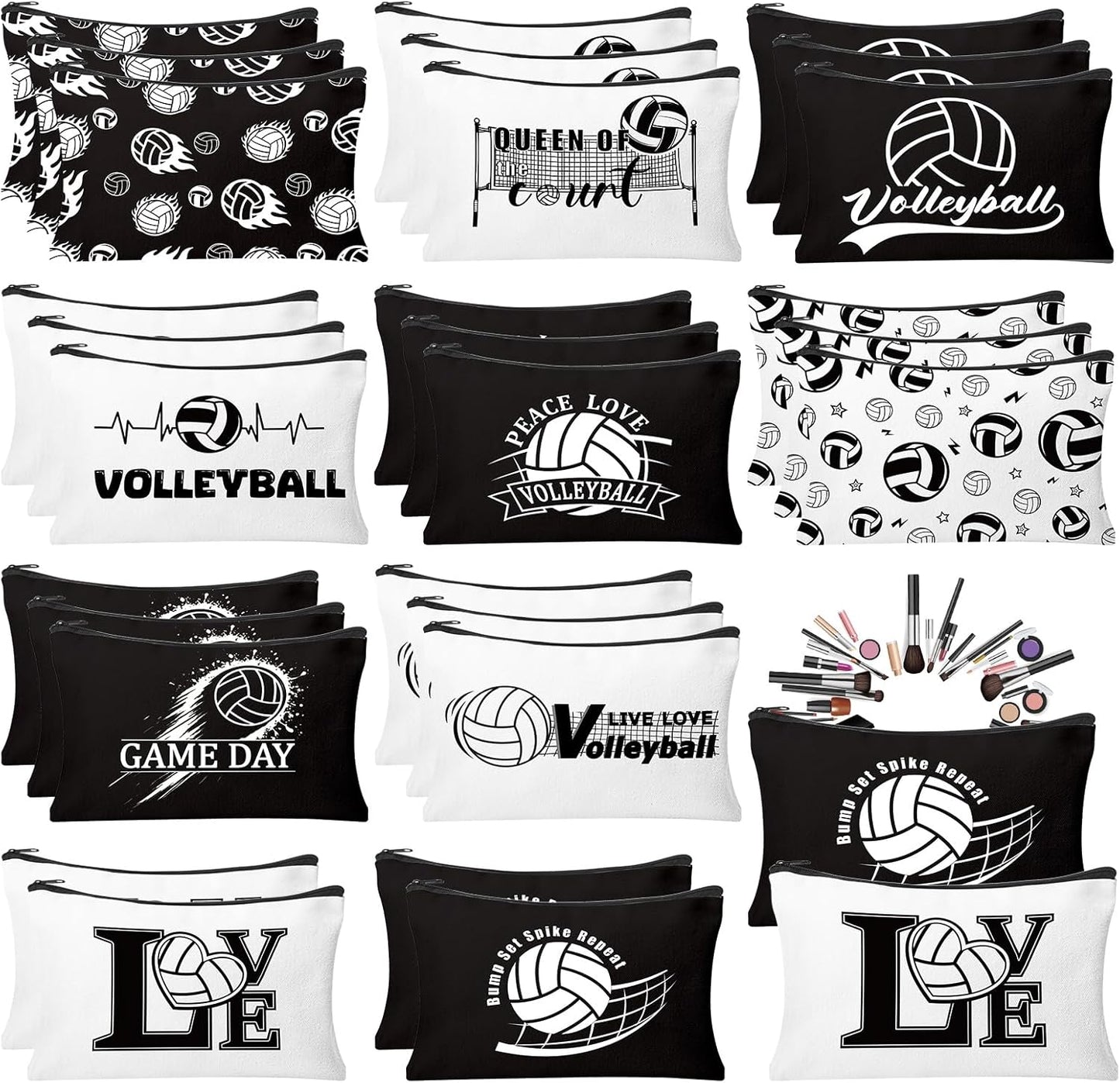 30Pcs Volleyball Makeup Bag Volleyball Cosmetic Bags Gift Accessories Canvas Travel Toiletry Pouch