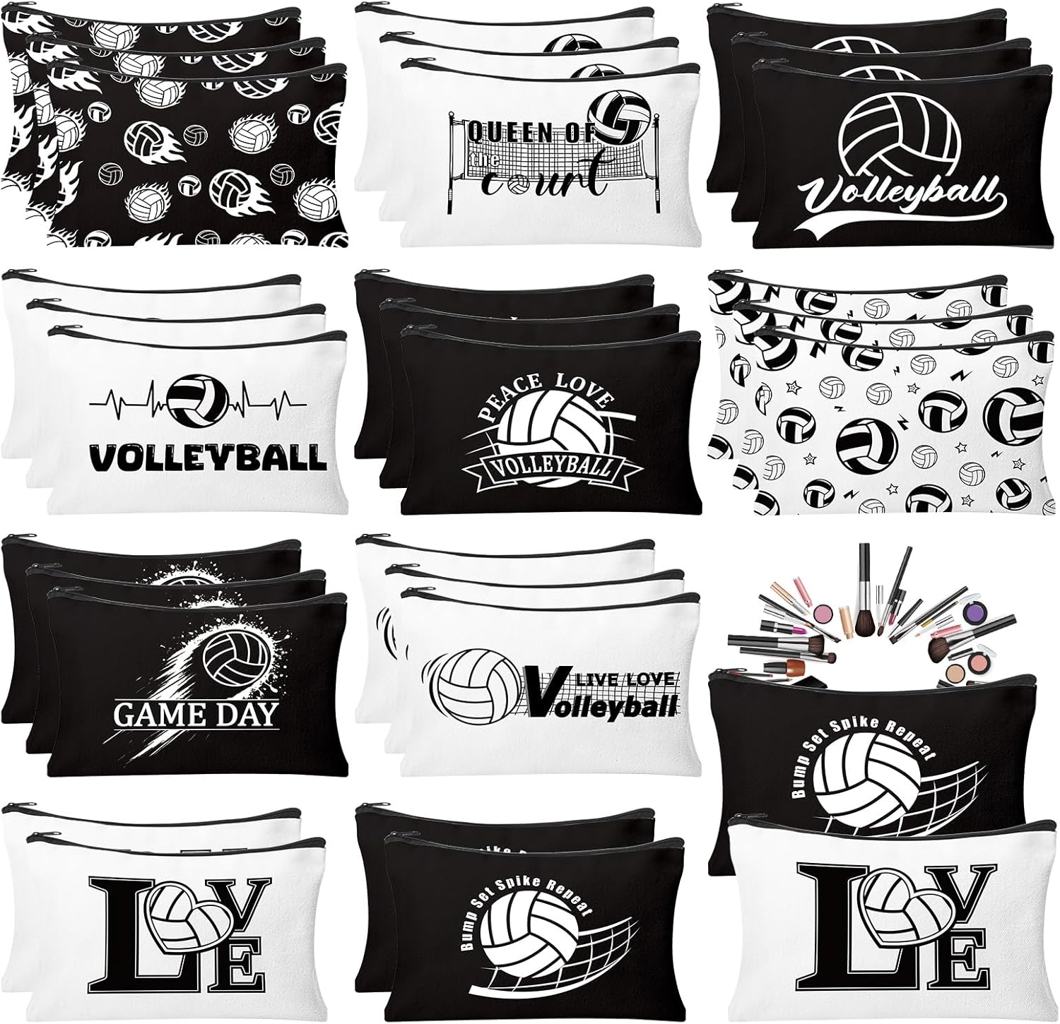30Pcs Volleyball Makeup Bag Volleyball Cosmetic Bags Gift Accessories Canvas Travel Toiletry Pouch
