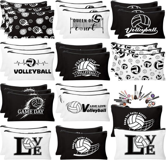 30Pcs Volleyball Makeup Bag Volleyball Cosmetic Bags Gift Accessories Canvas Travel Toiletry Pouch Birthday Christmas Gifts for Women Players Lover