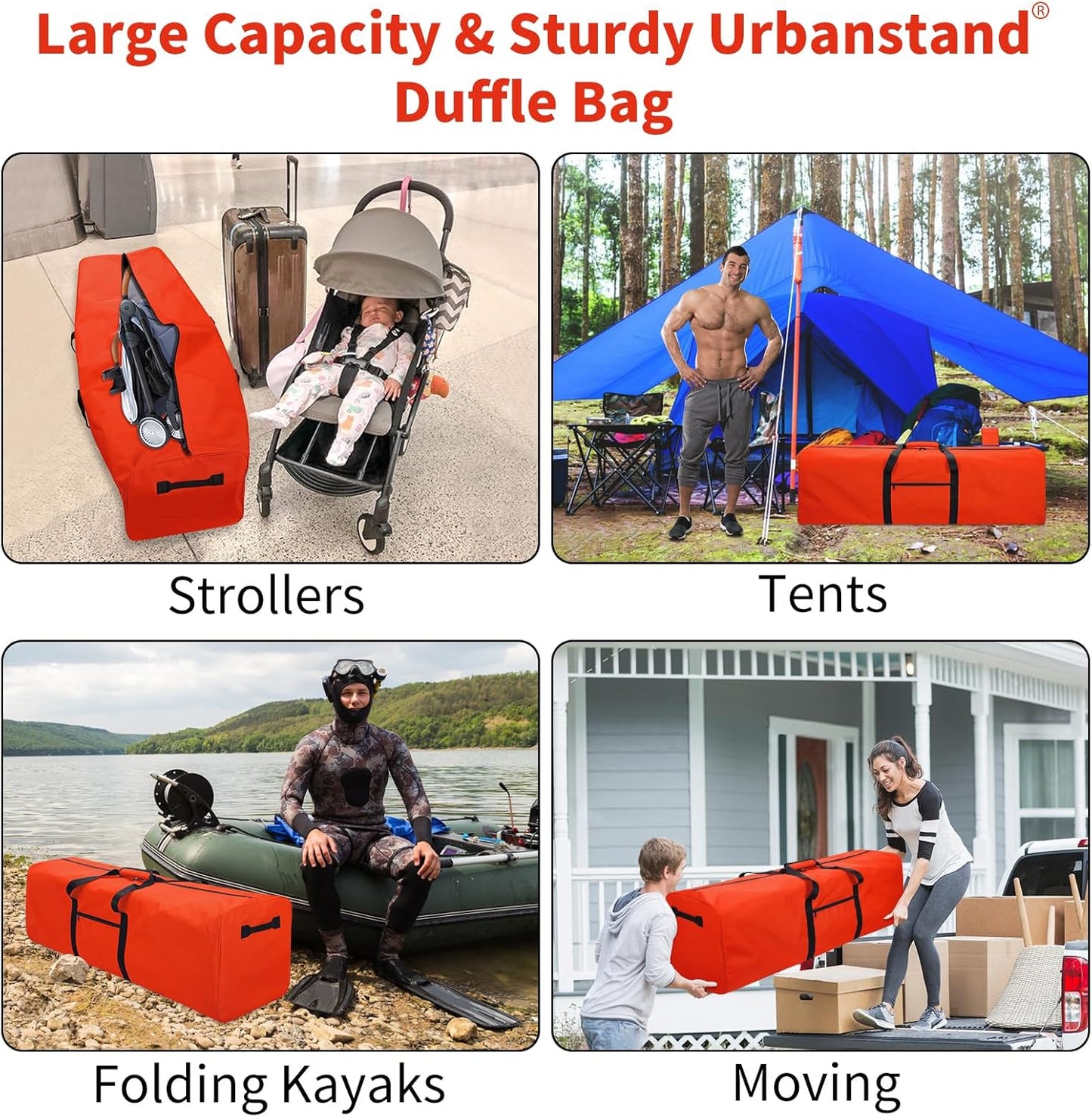 Urbanstand 48 Inch Travel Duffle Bag Extra Large Sport Equipment Duffel Bags with 2-way Lockable Zippers Orange