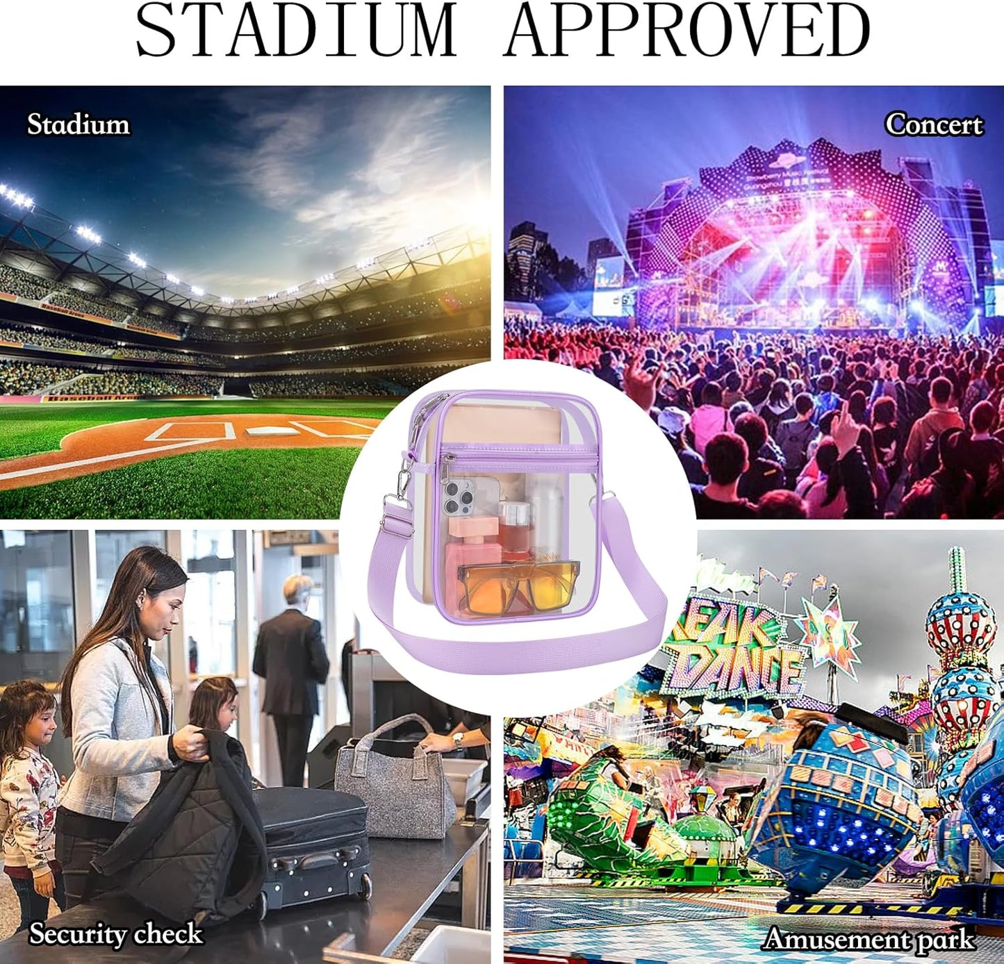 USPECLARE Clear Purse Stadium Transparent Messenger Bag Stadium Approved for Men and Women Clear CrossBody Bag