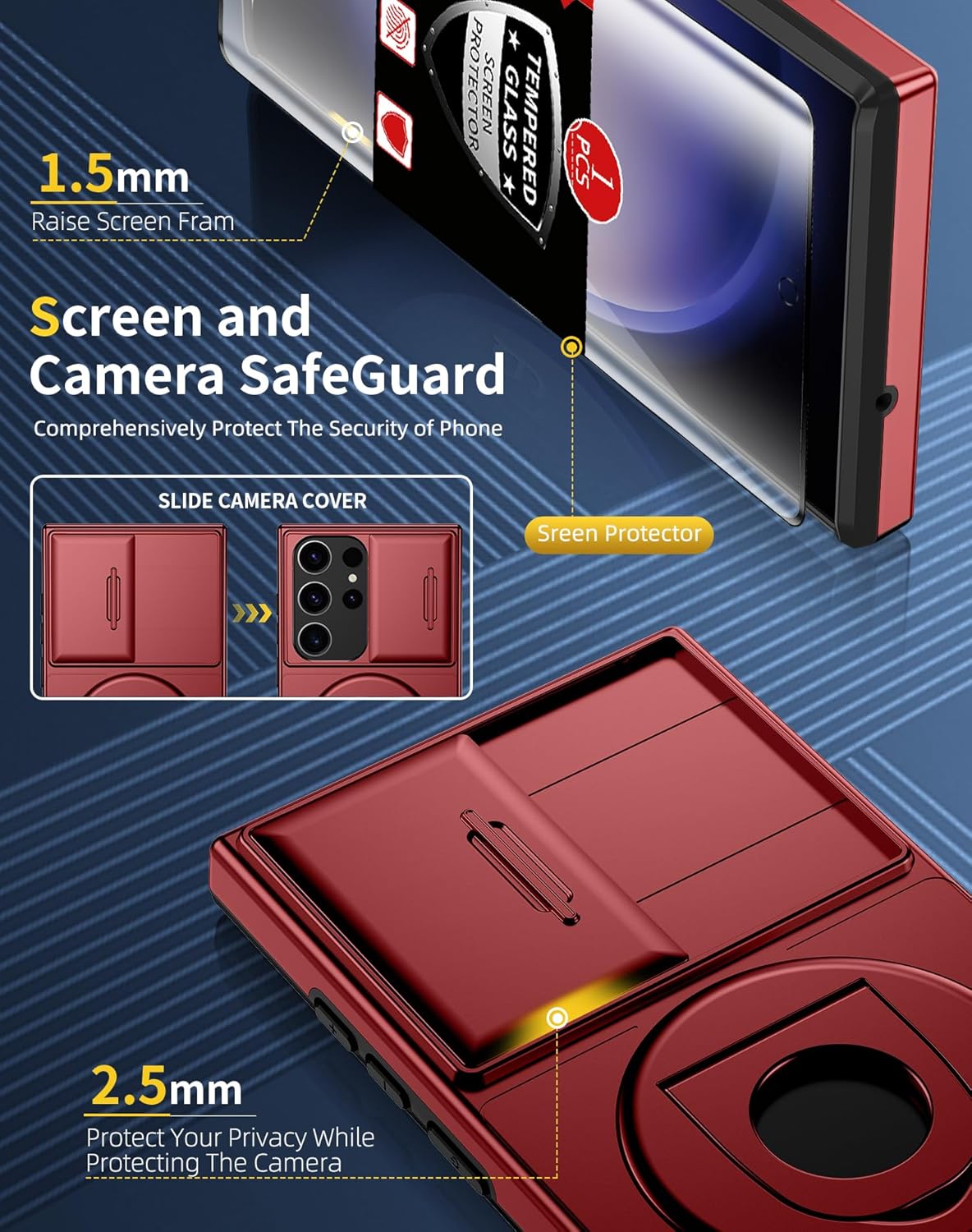 for Samsung Galaxy S23 Ultra Case Magnetic Compatible with MagSafe Wireless Charging,with1 Screen Protector,with Stand Ring+Camera Cover Anti-Scratch Shockproof Heavy Duty Protection Red