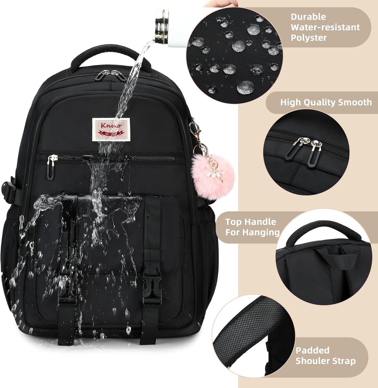 School Backpack for Teen Girls College Backpacks for Women Students Bookbag Large 15.6 Inch Laptop Bags Kids Kindergarten Elementary Middle School Bag Anti Theft Daypack Sport Travel Back Pack Black