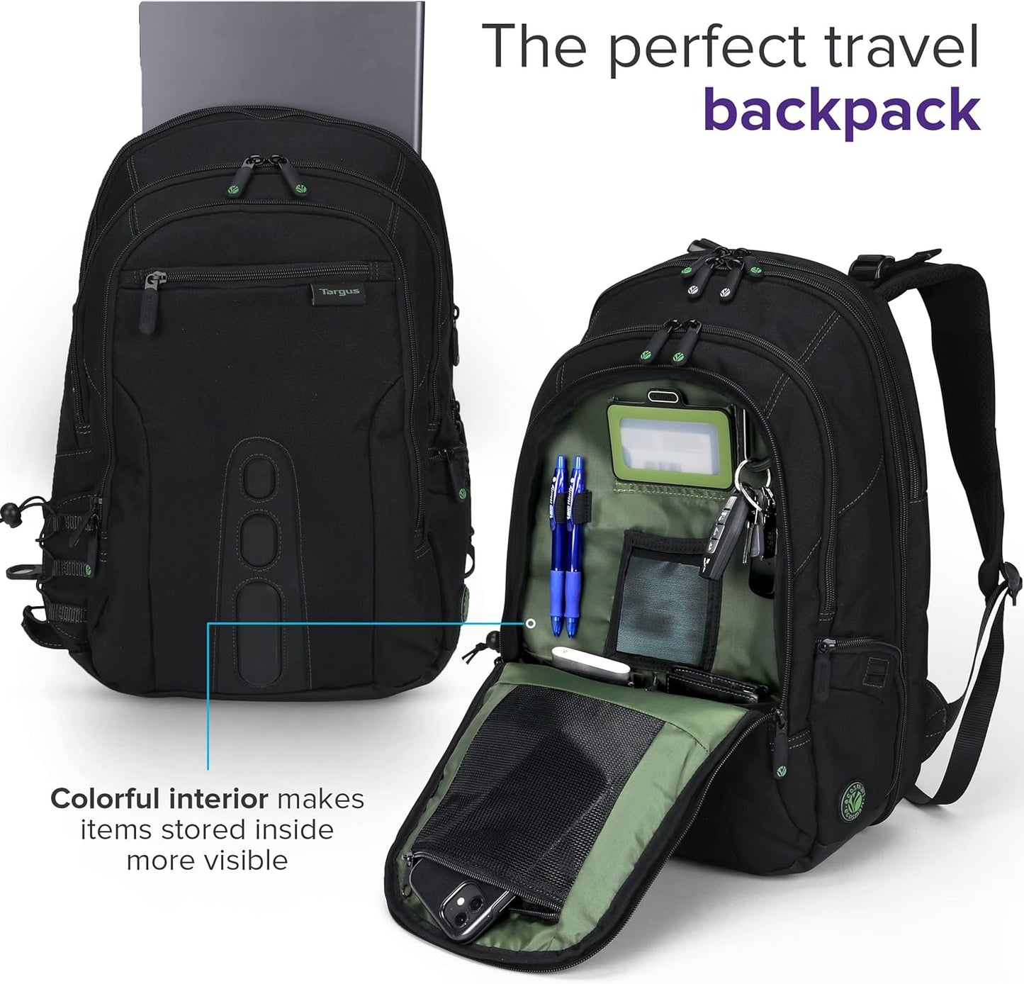 Targus Spruce EcoSmart Travel Laptop Backpack for 17 inch Laptops, TSA-Friendly Carry On Backpack