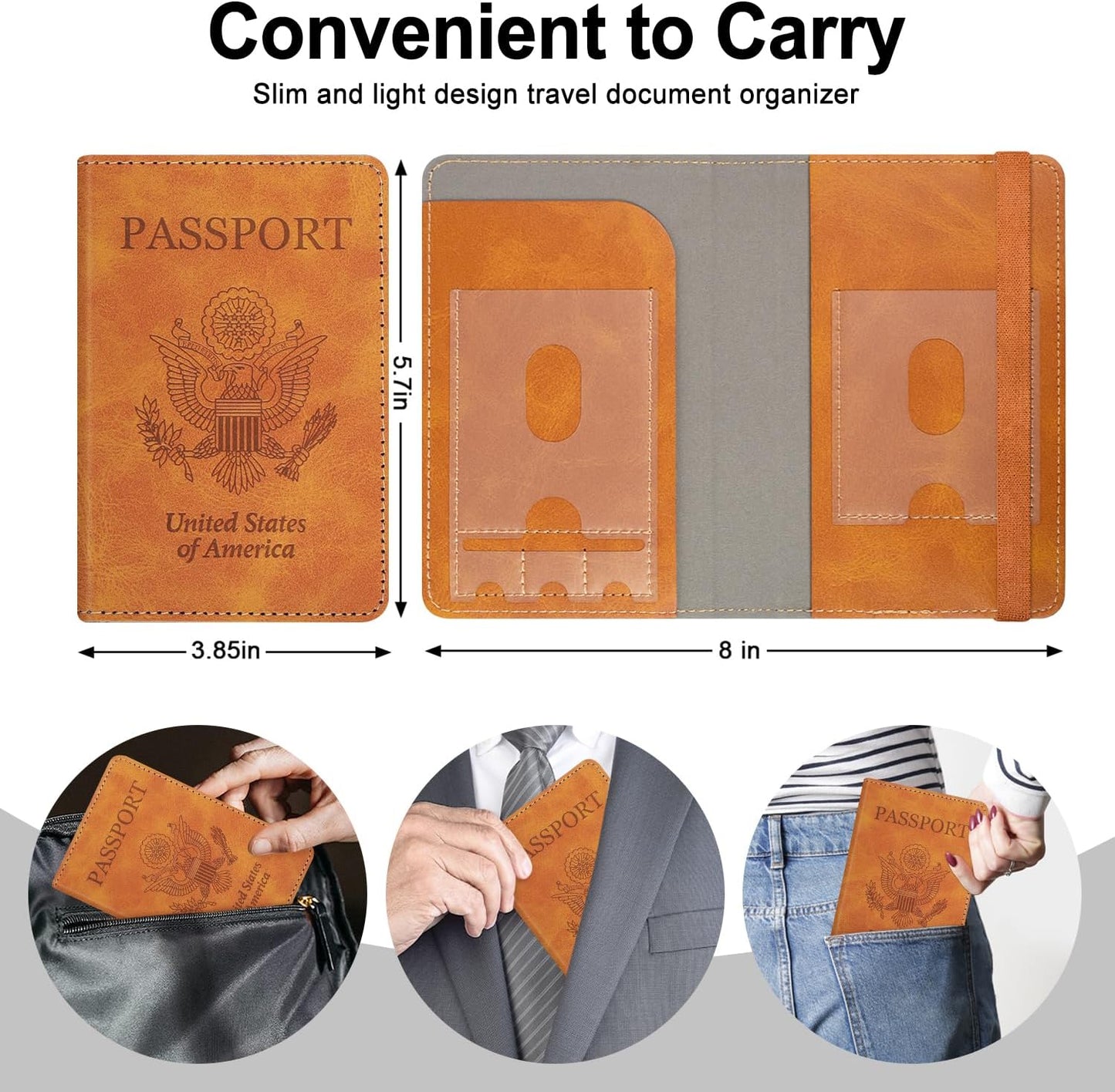 RSAquar Passport Holder for Women and Men, Premium PU Leather Travel Passport Wallet RFID Blocking Passport Cover Travel Documents Organizer with Pen Holder, Brown#2