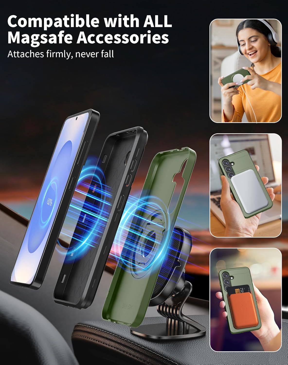 for Samsung Galaxy S25 Plus Case Magnetic Compatible with MagSafe Wireless Charging,with Screen Protector,for S25+Plus Case with Stand Ring Anti-Scratch Shockproof Heavy Duty Protection Green