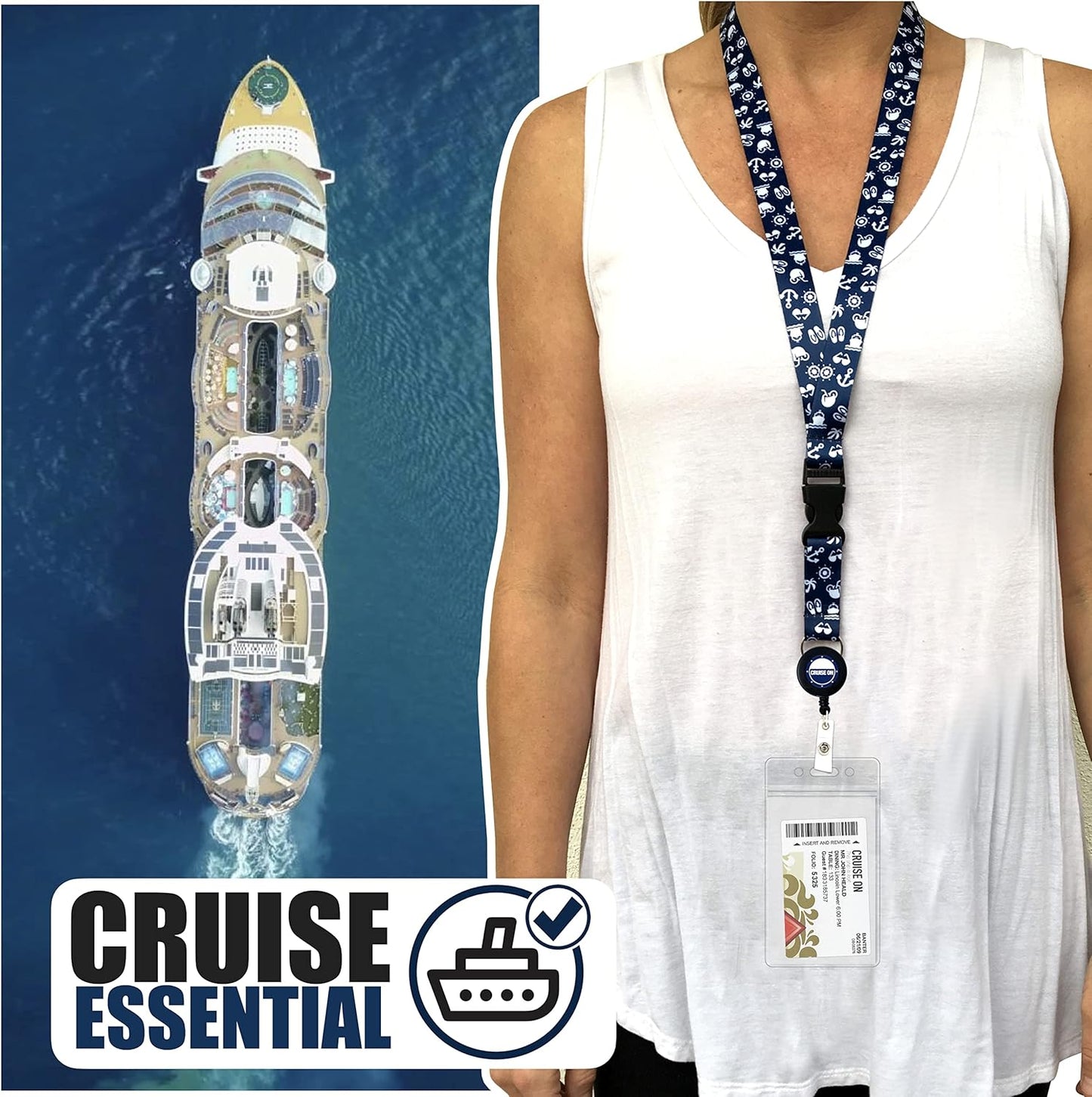 Carnival Cruise Luggage Tag Holders (4 Pack) & Lanyards (2 Pack), Large, Clear & Waterproof, Cruise Essentials 2025-2026 for Ship Cards & Baggage – Durable Travel Accessories (Blue and Pink Icons)