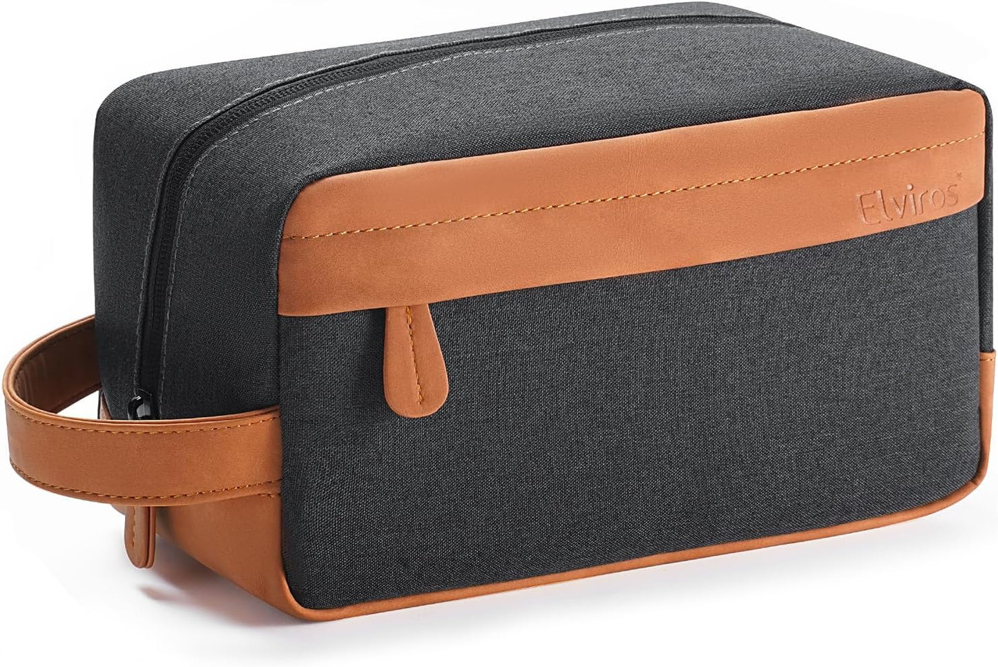 Elviros Travel Toiletry Bag for Men, Hanging Dopp Kit and Shaving Tool Pouch, Water Repellent PU Leather Mens Gift Toiletry Travel Small Bag for Bathroom and Gym, Black